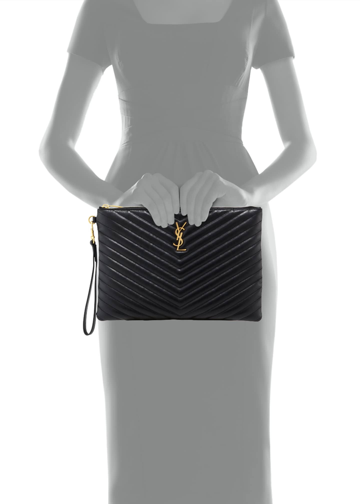 Saint Laurent Monogram YSL Quilted Wristlet Pouch Bag Bergdorf Goodman