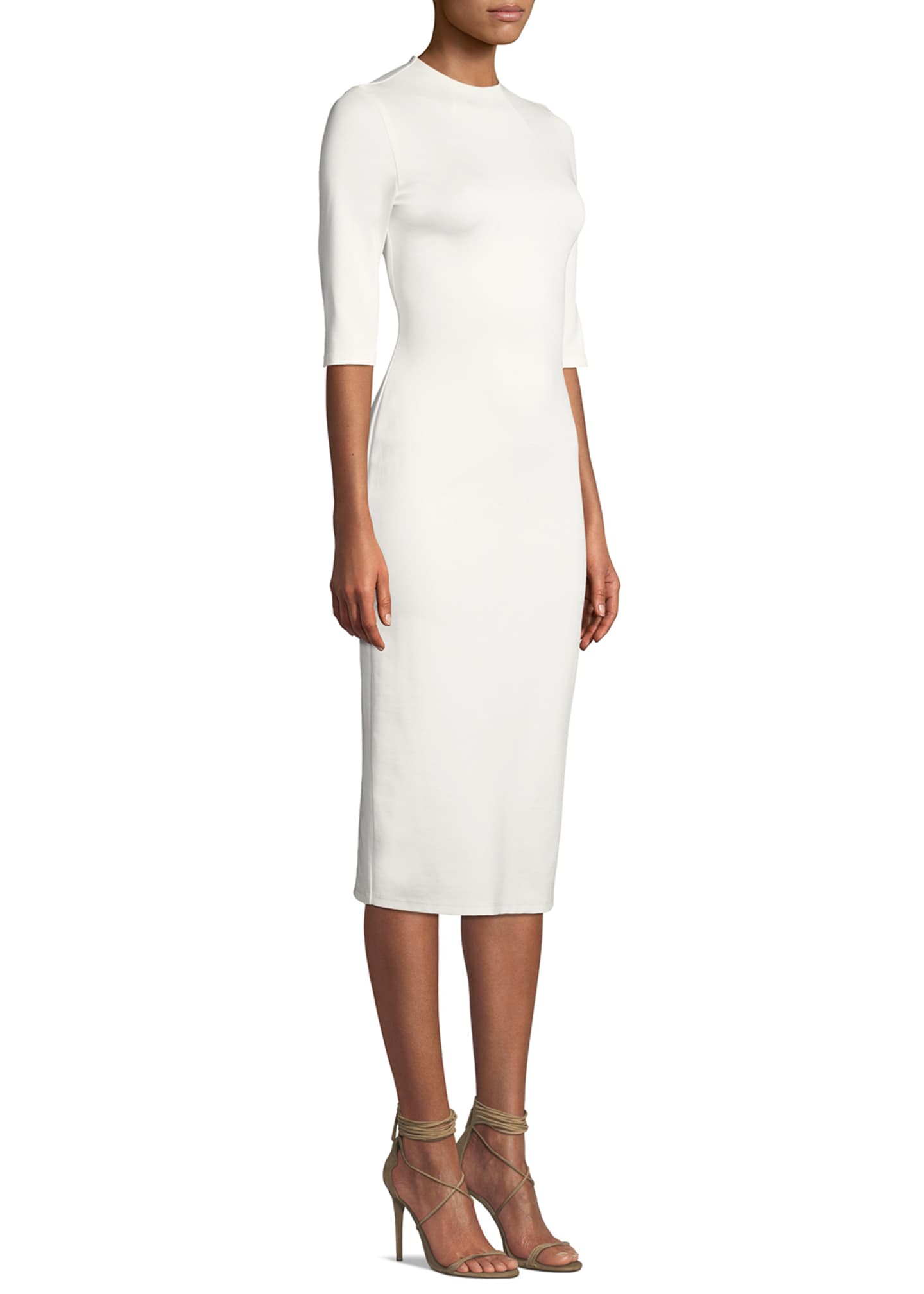 delora fitted mock neck midi dress