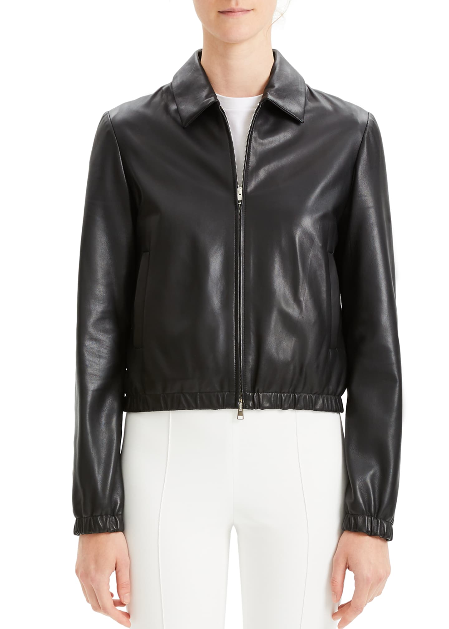 Theory Cropped Leather Zip-Front Bomber Jacket - Bergdorf Goodman