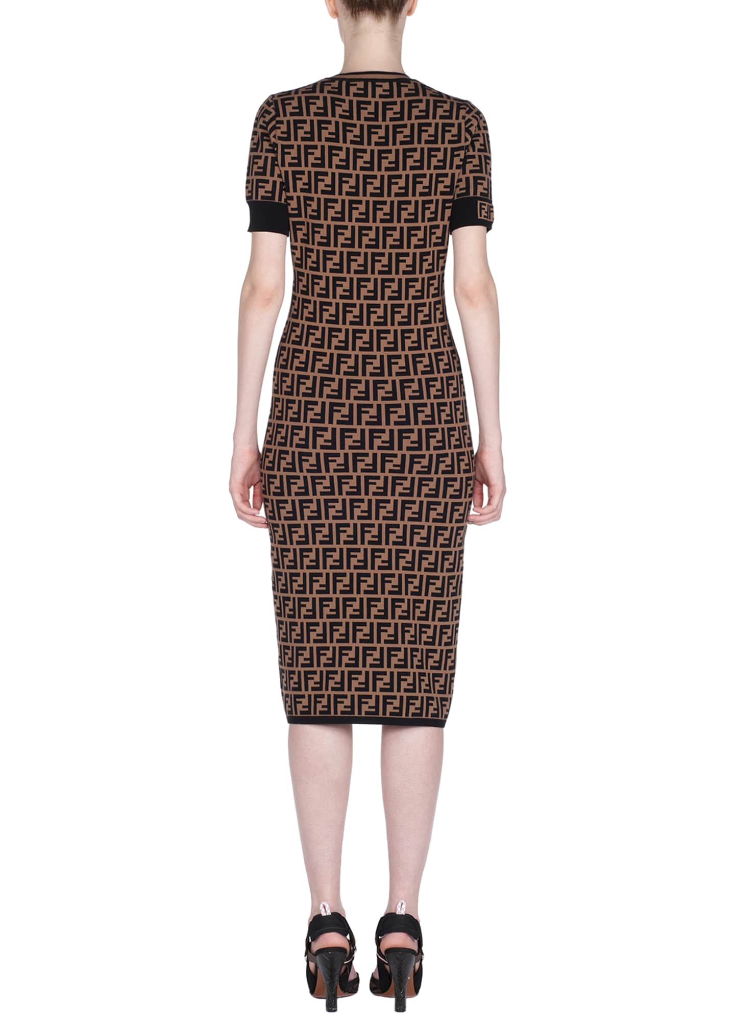 Fendi Short-Sleeve Logo Knit Midi Dress 