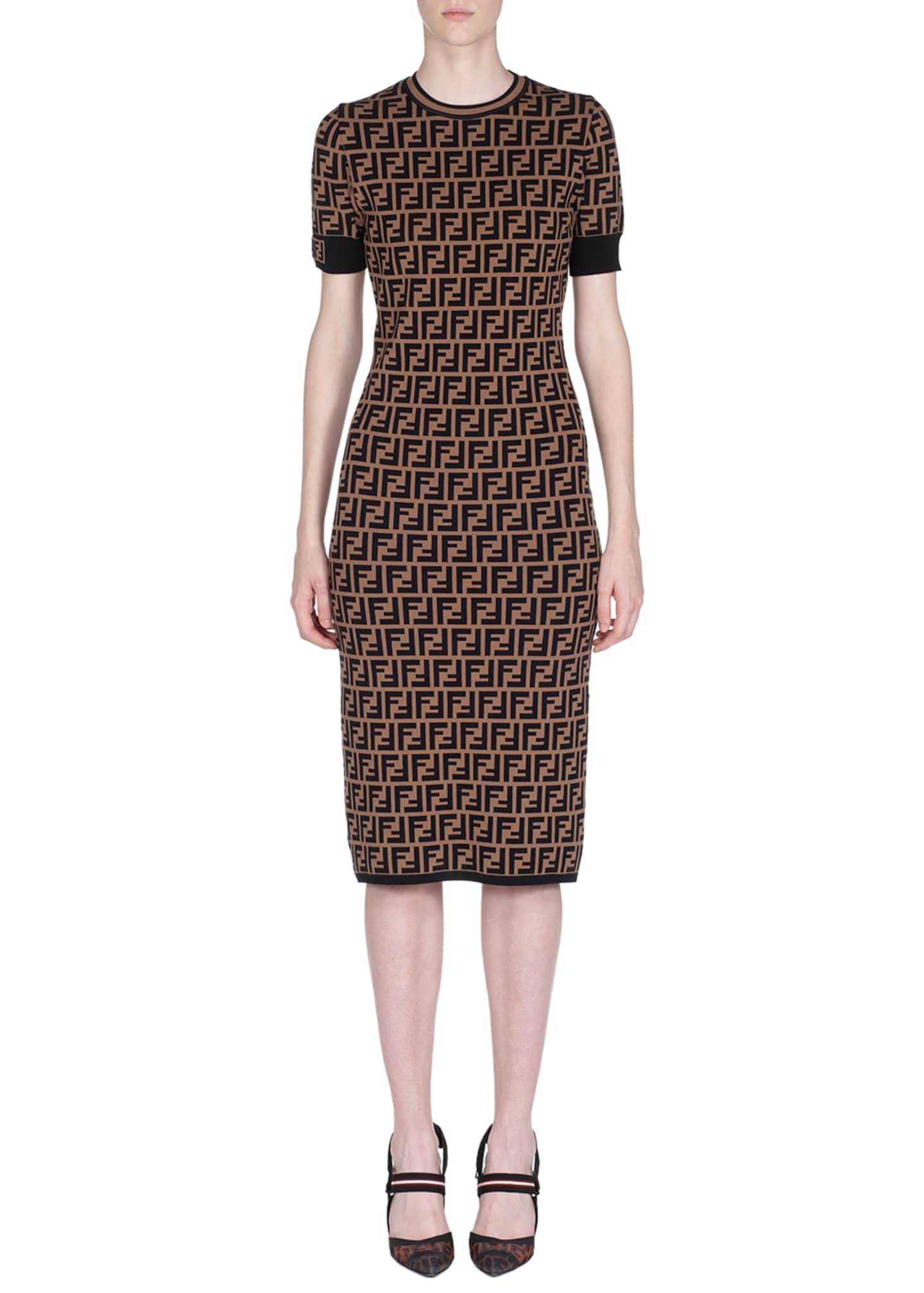 Fendi Short-Sleeve Logo Knit Midi Dress - Bergdorf Goodman