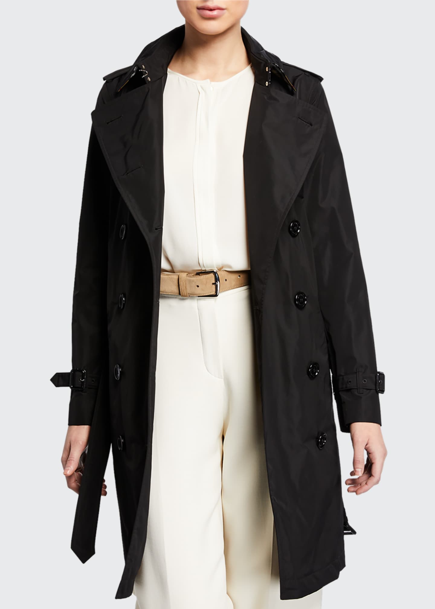 Burberry Kensington Double-Breasted Trench Coat w/ Detachable Hood ...