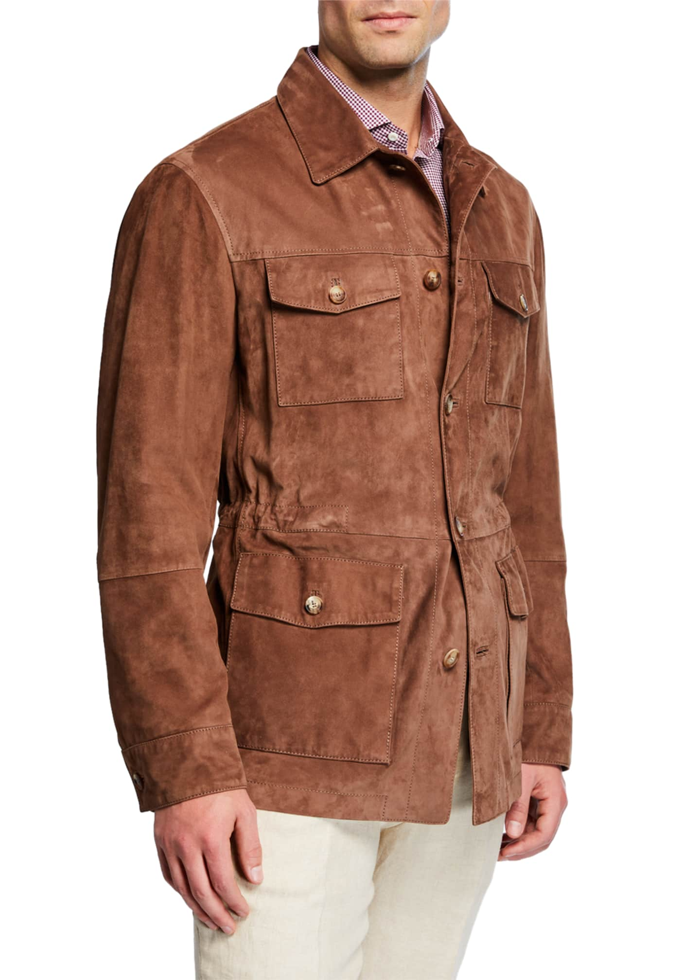 Brunello Cucinelli Men's Full-Button Suede Field Jacket - Bergdorf Goodman