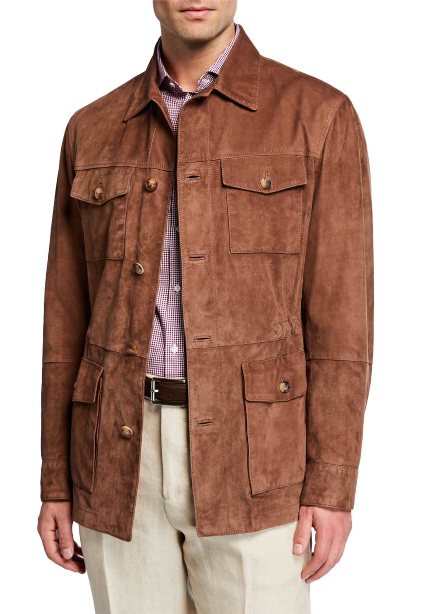 Brunello Cucinelli Men's Full-Button Suede Field Jacket - Bergdorf Goodman