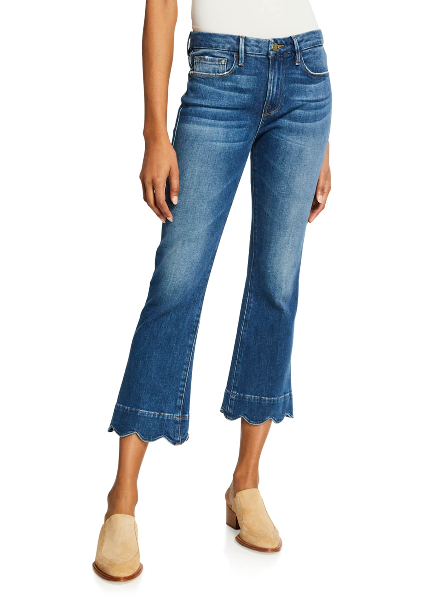 FRAME Le Crop Mini Boot-Cut Jeans with Scalloped Hem - Bergdorf Goodman