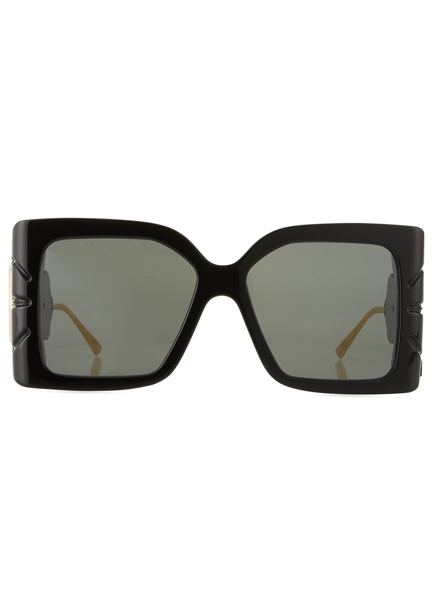 Gucci Square Acetate Sunglasses W Oversized Leaf And Gg Temples Bergdorf Goodman