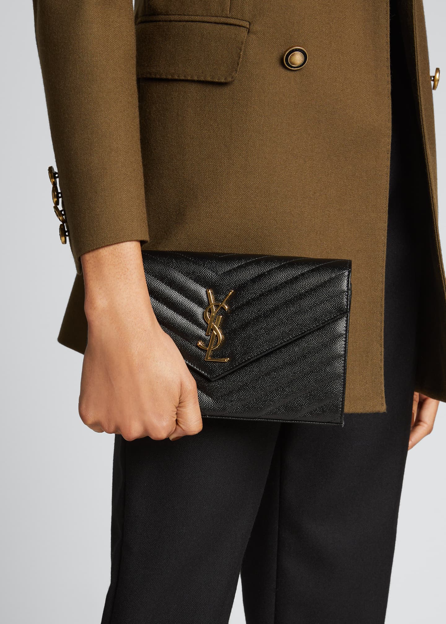 Saint Laurent Monogramme Large Grain de Poudre Wallet on ...