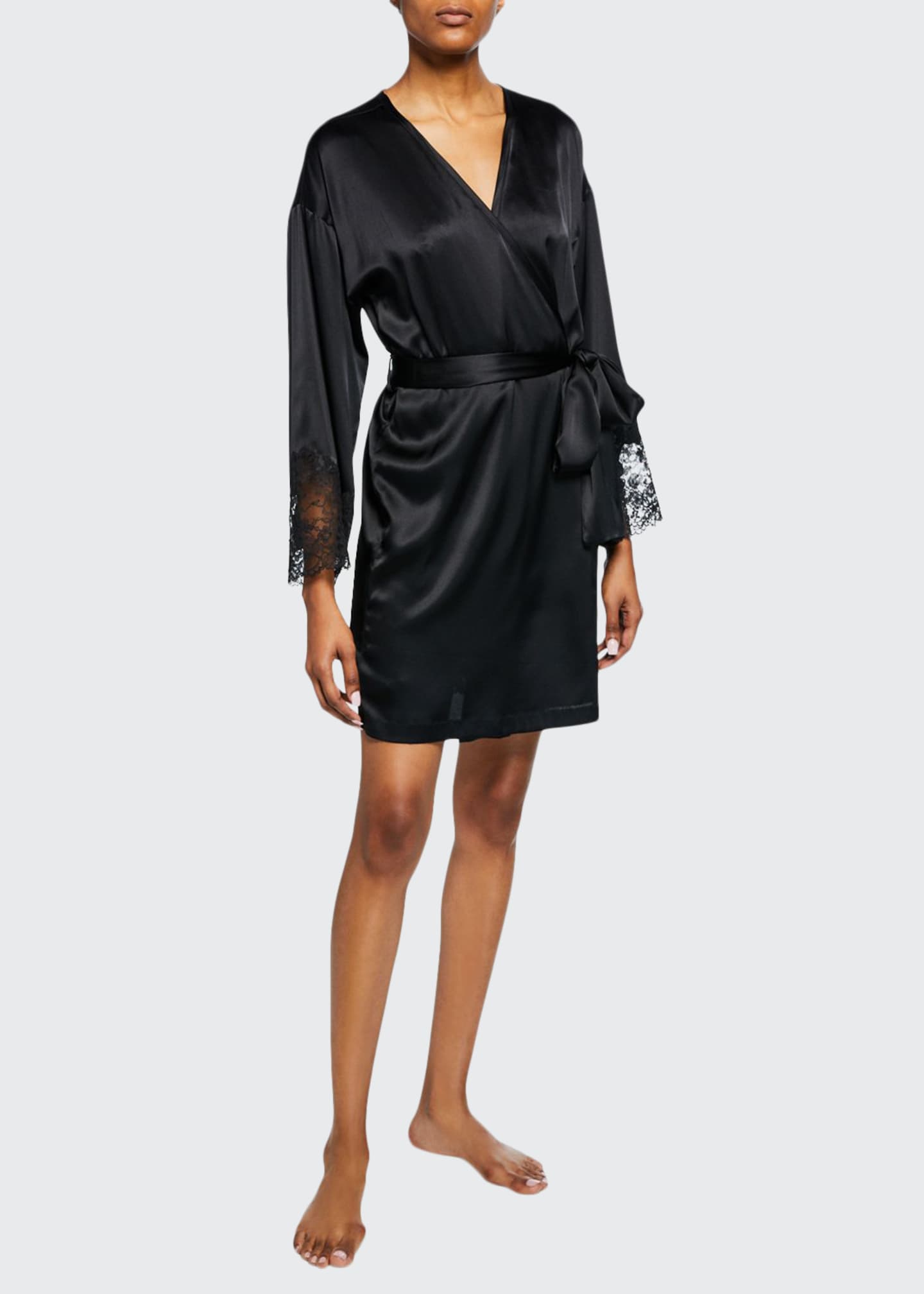 Josie Natori Sleek LaceTrim Silk Robe Bergdorf Goodman