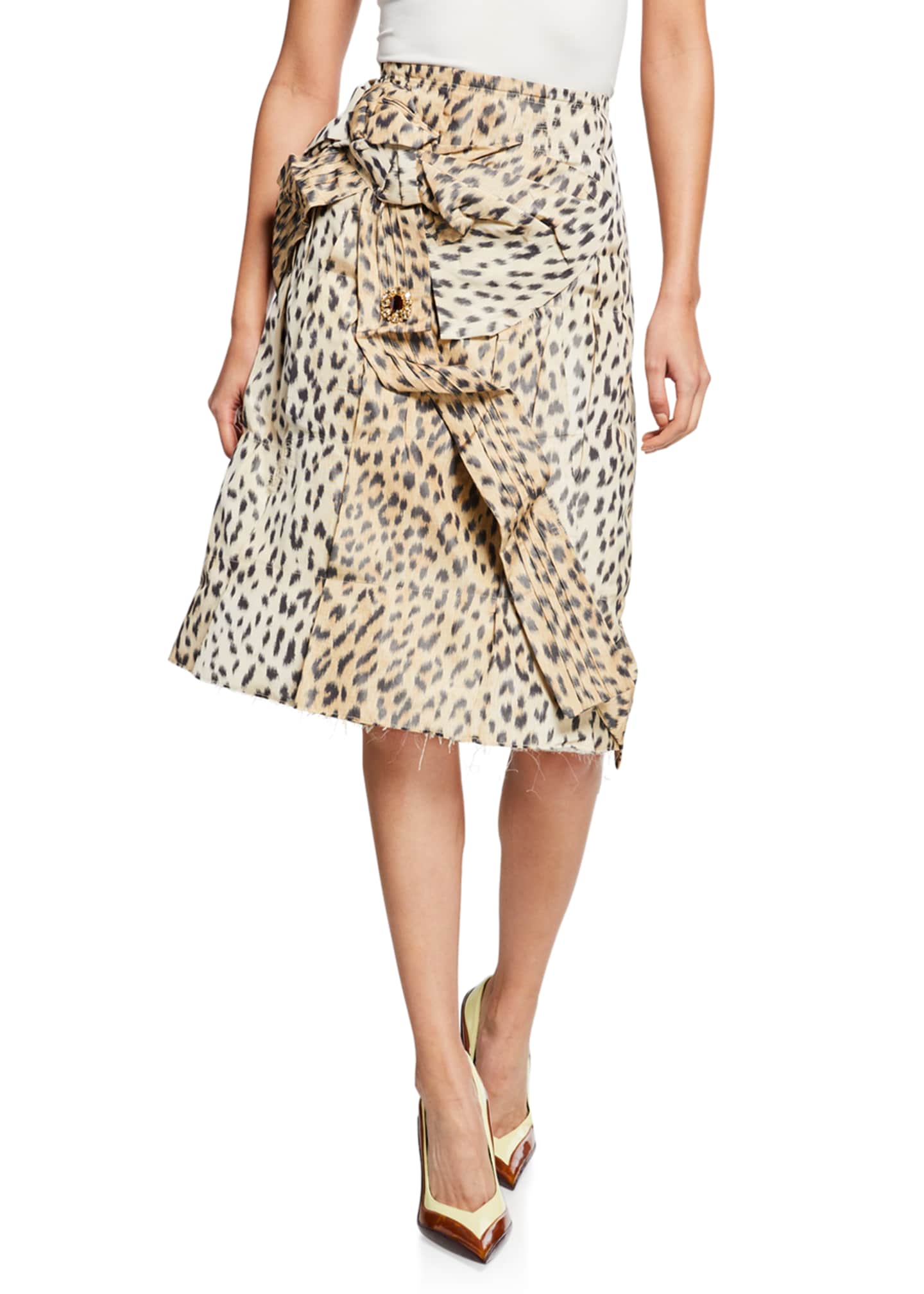 Crushed Leopard-Print Silk Pencil Skirt