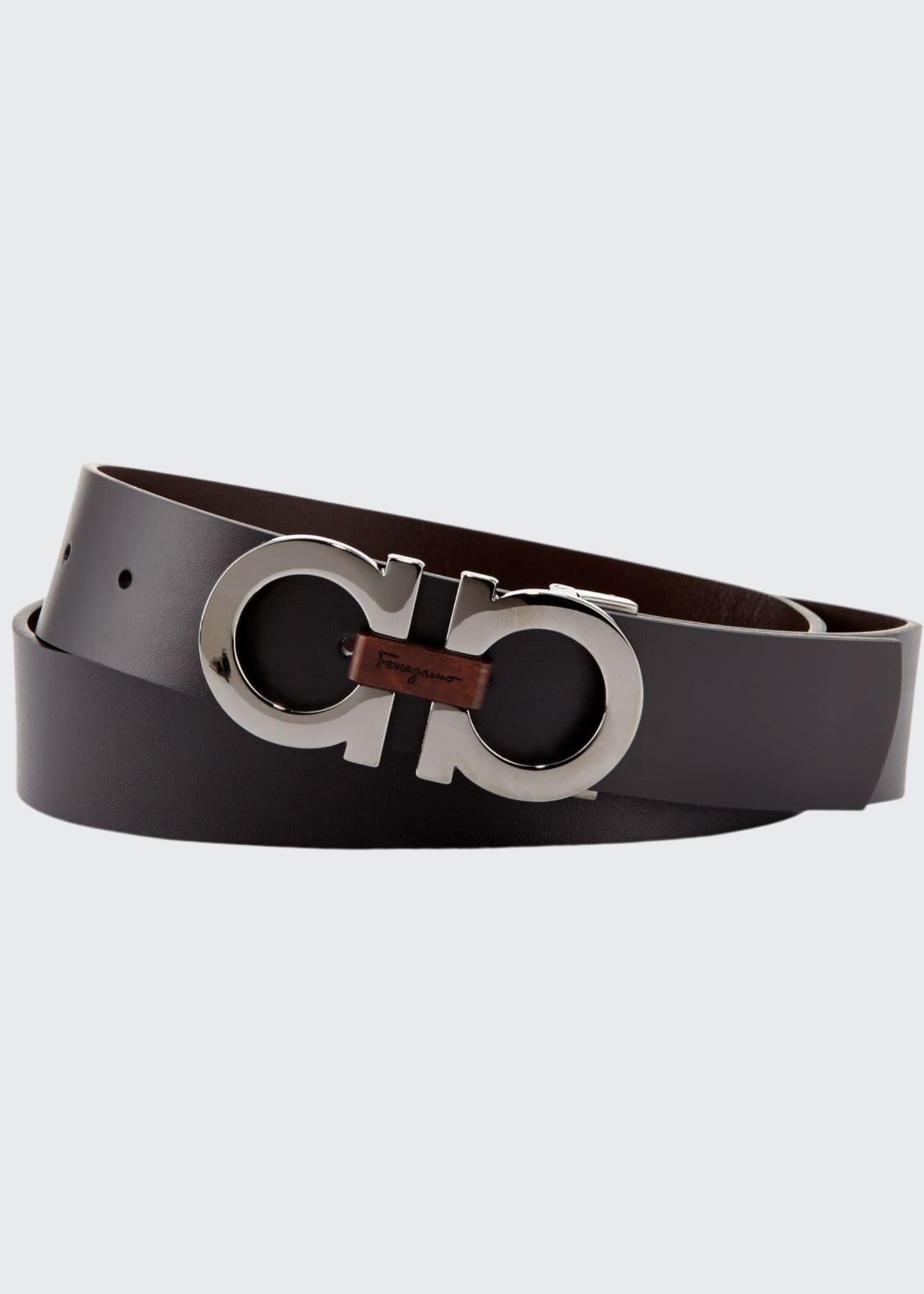 Salvatore Ferragamo Double-Gancini Belt with Enamel Buckle, Black