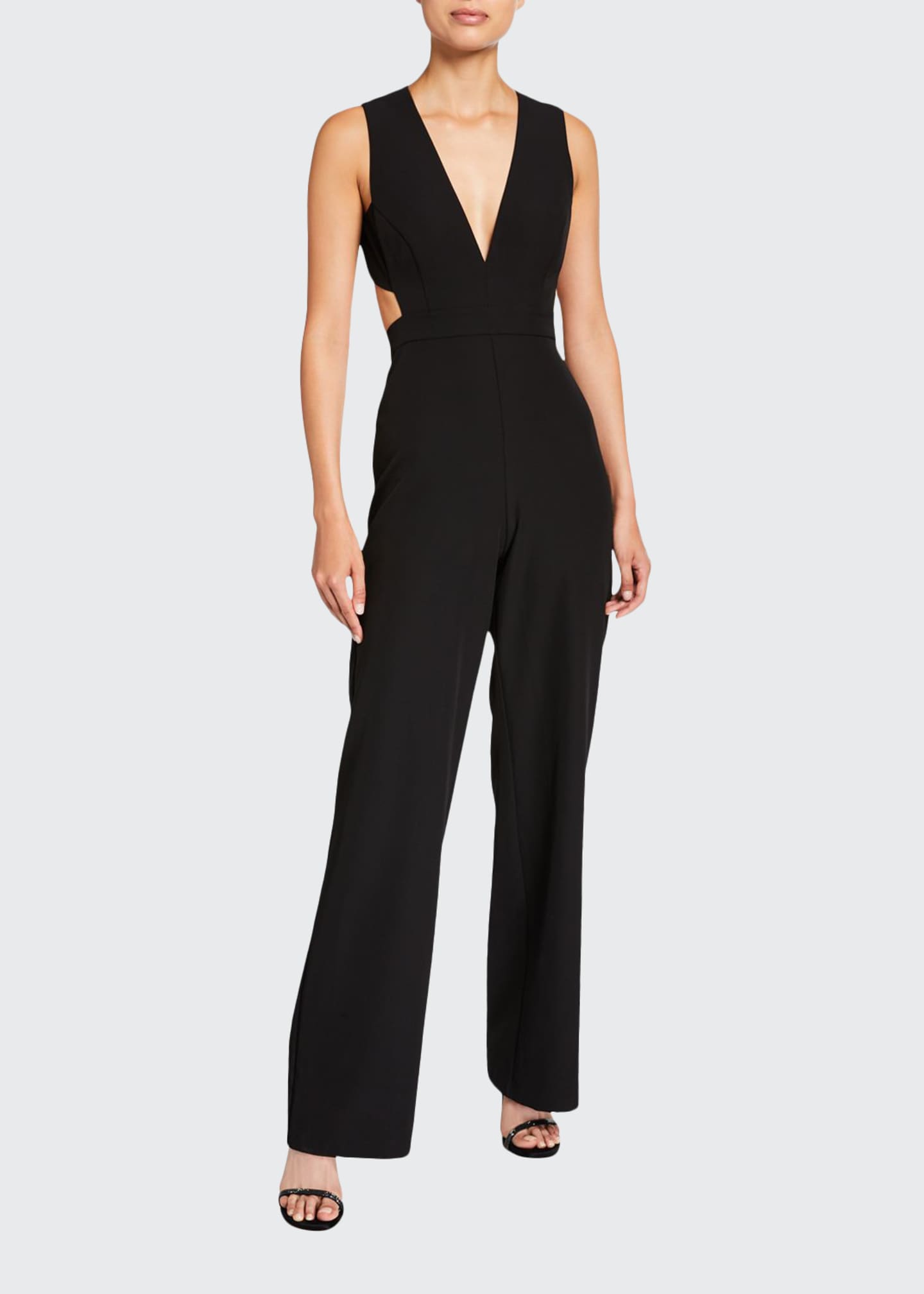 Aidan by Aidan Mattox Plunge-Neck Sleeveless Crepe Jumpsuit with ...