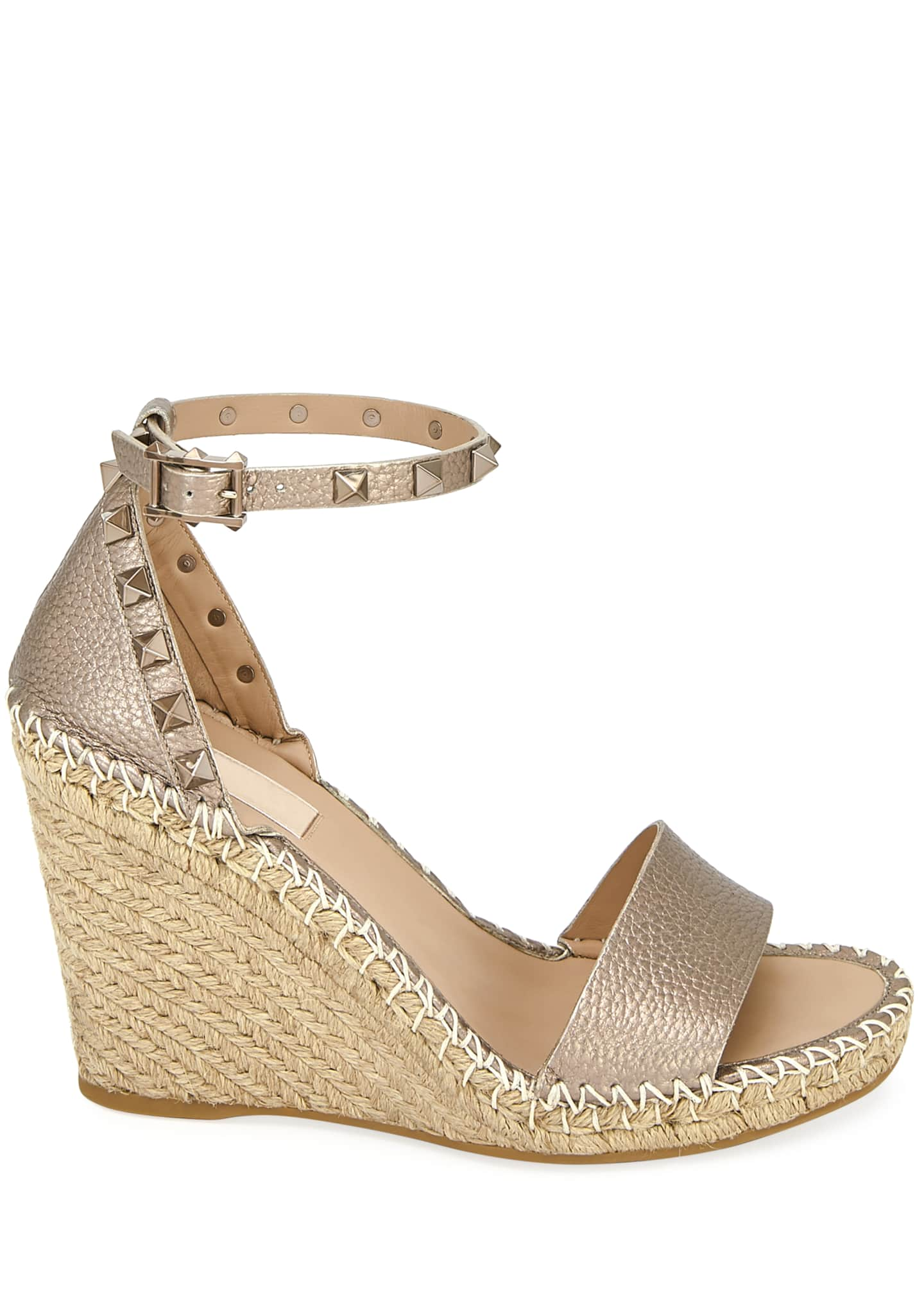 Valentino Garavani Rockstud Metallic Wedge Espadrilles - Bergdorf Goodman