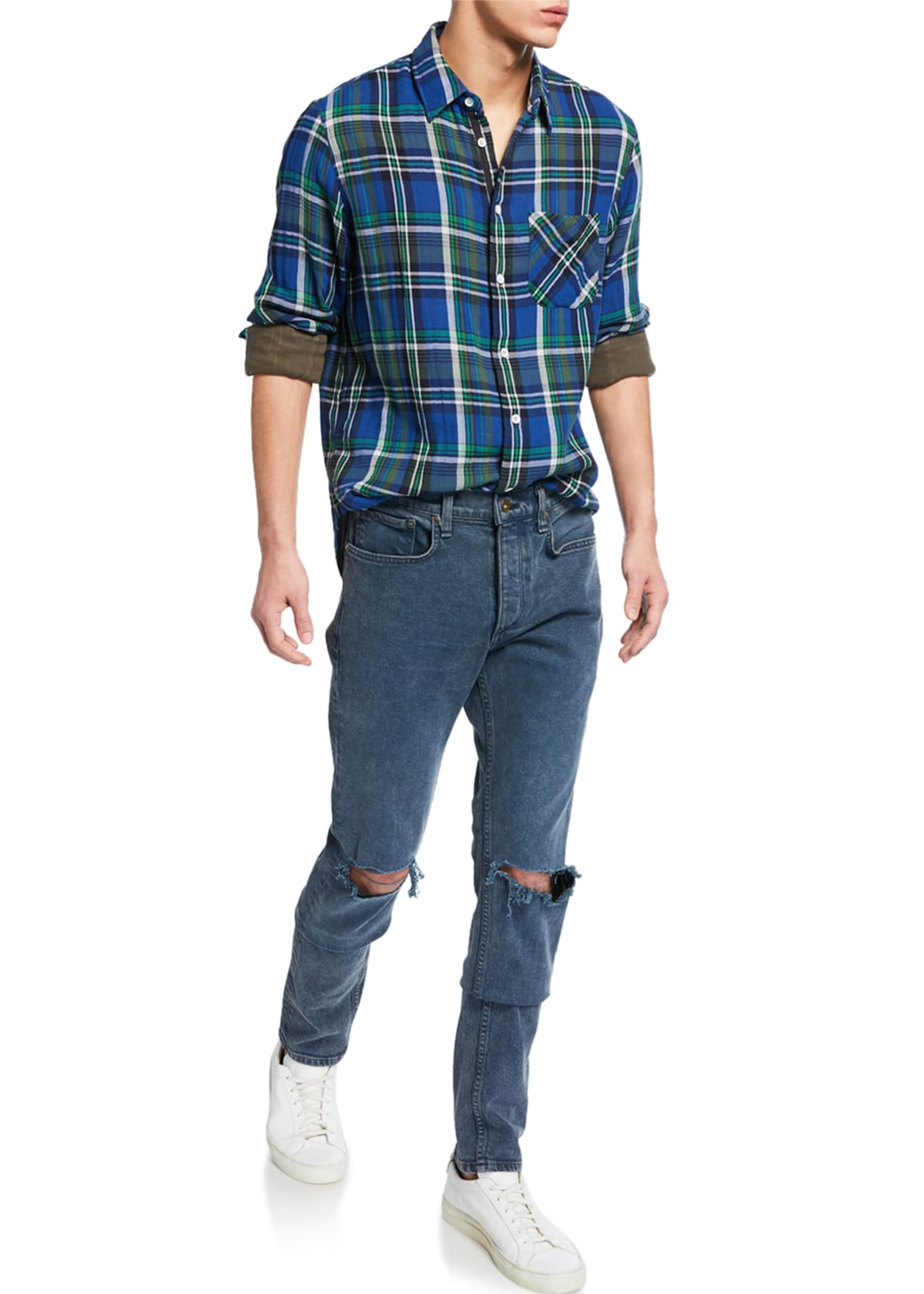 Rag & Bone Men's Standard Issue Fit 1 SlimSkinny Jeans w/ Ripped Knees Bergdorf Goodman