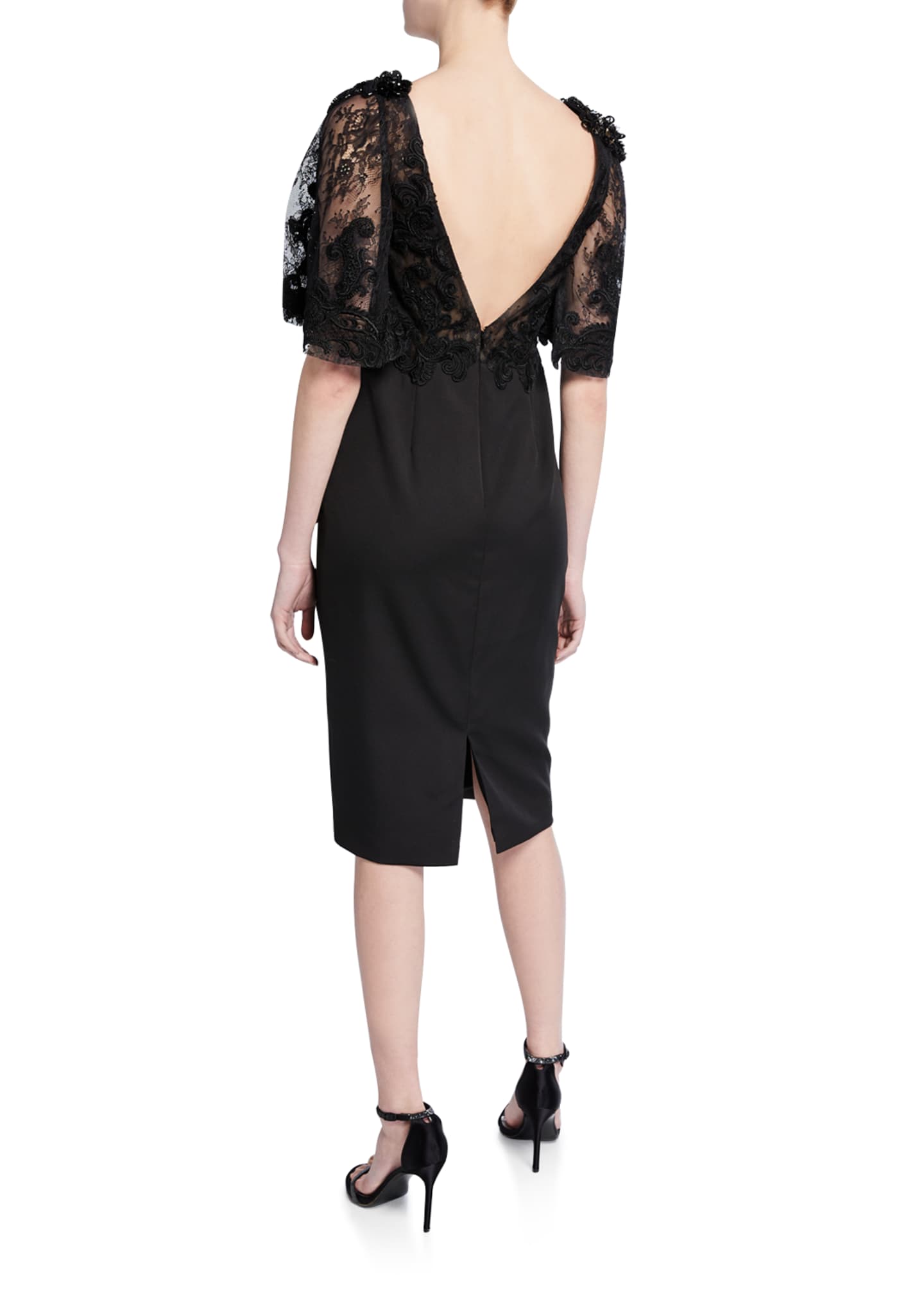 Badgley Mischka Couture Lace FlutterSleeve Cocktail Dress Bergdorf Goodman