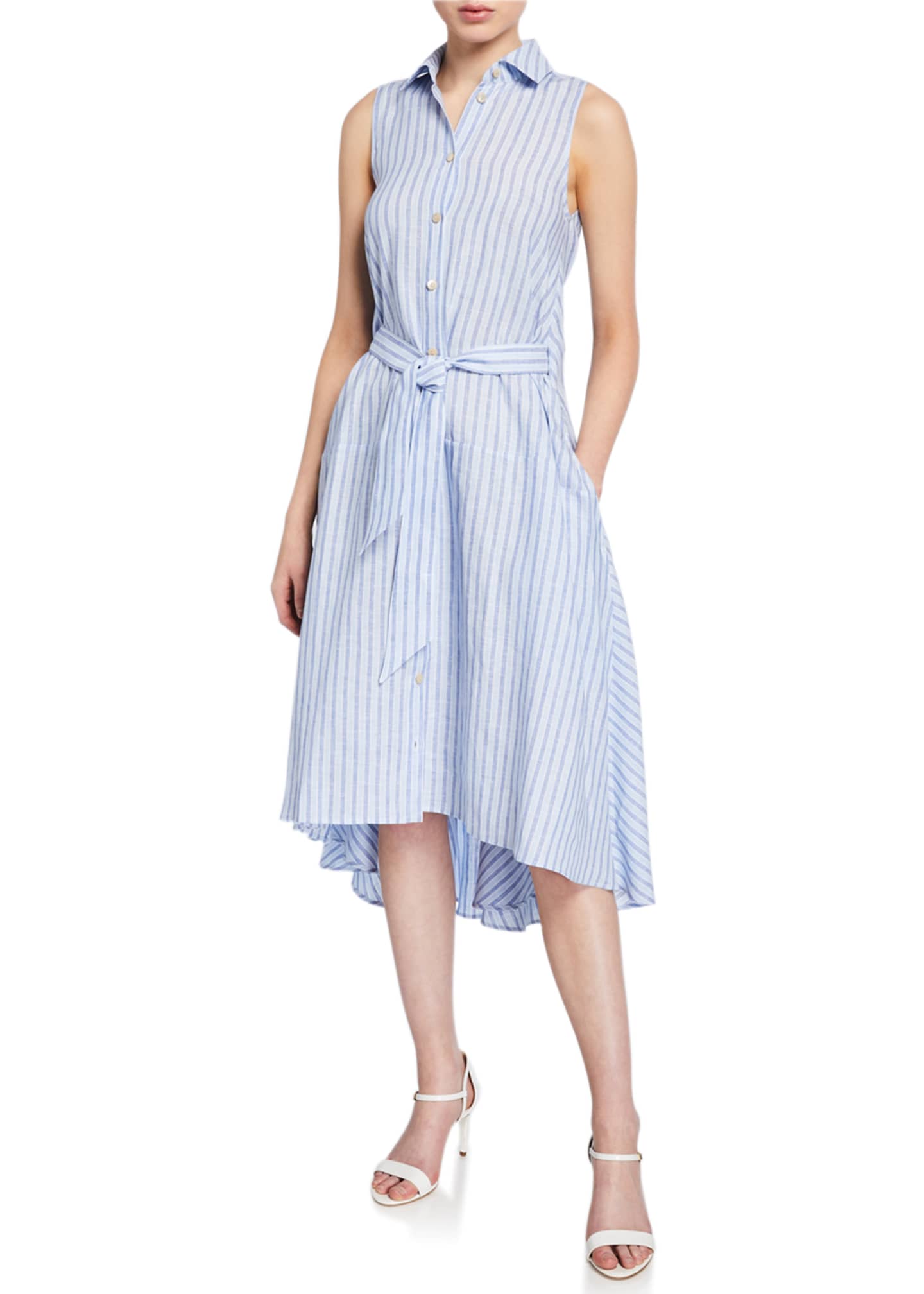 striped linen button dress