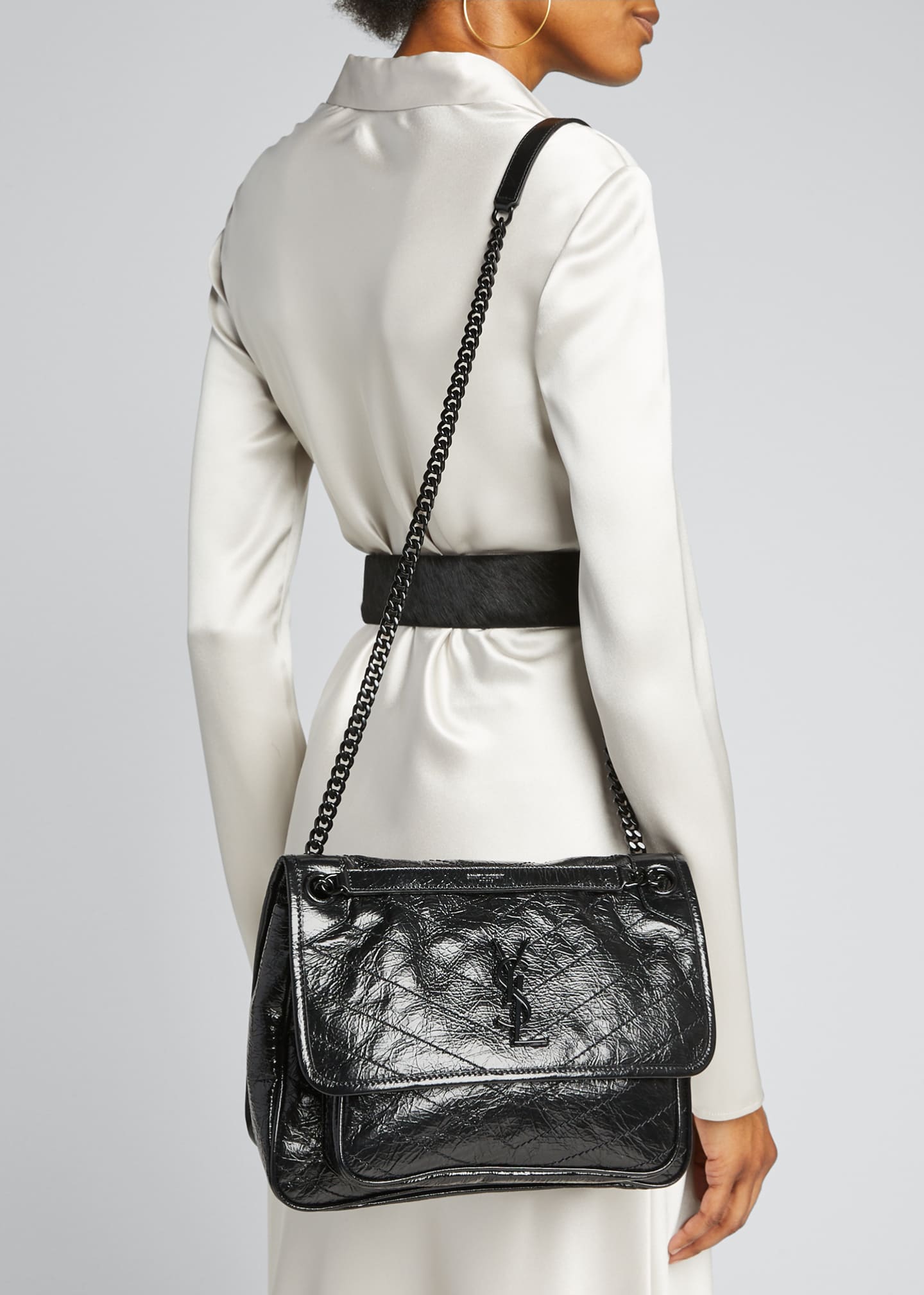 Saint Laurent Niki Medium Crinkled Calfskin Flap-Top Shoulder Bag