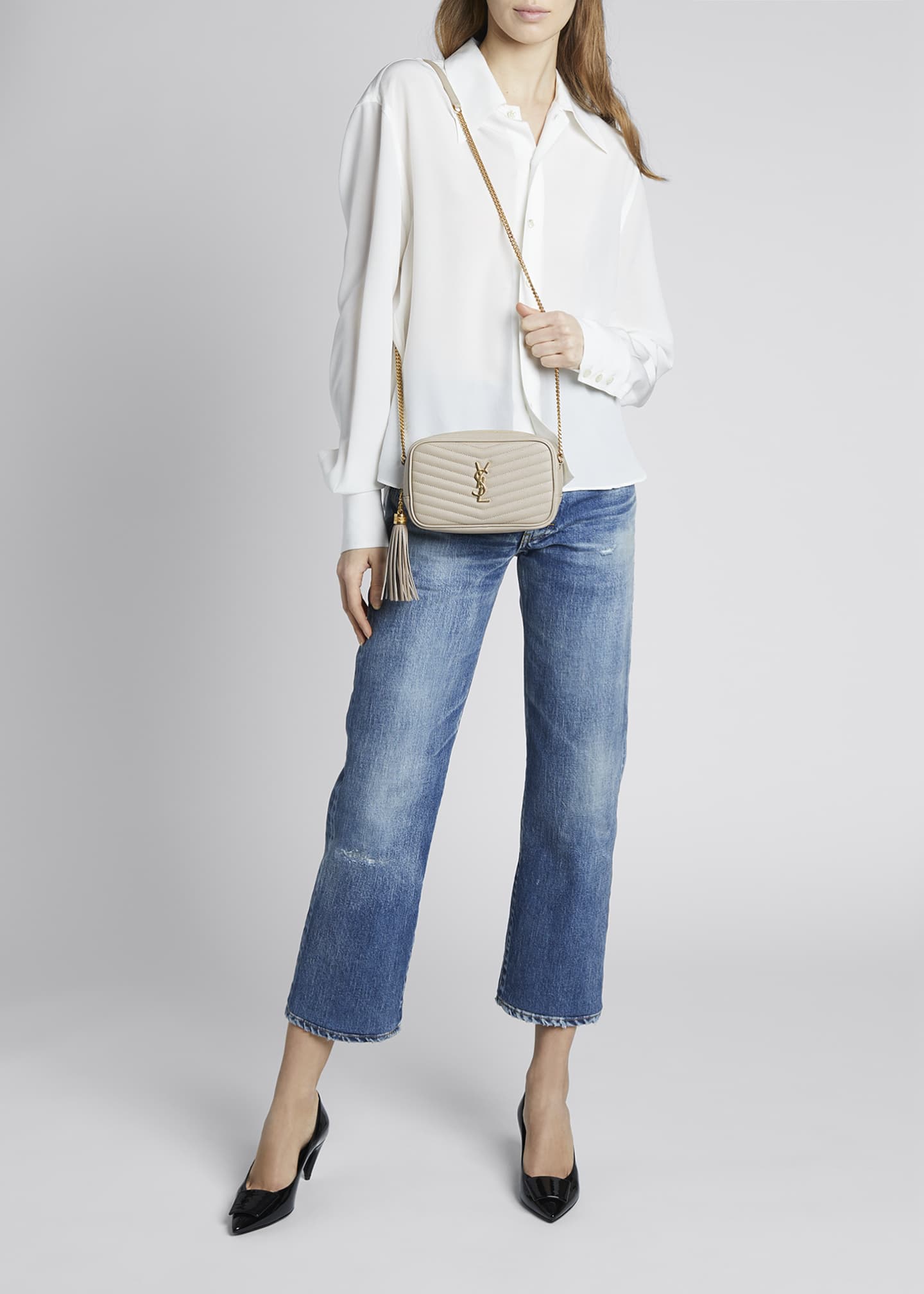 Saint Laurent Lou Mini YSL Grain de Poudre Camera Crossbody Bag