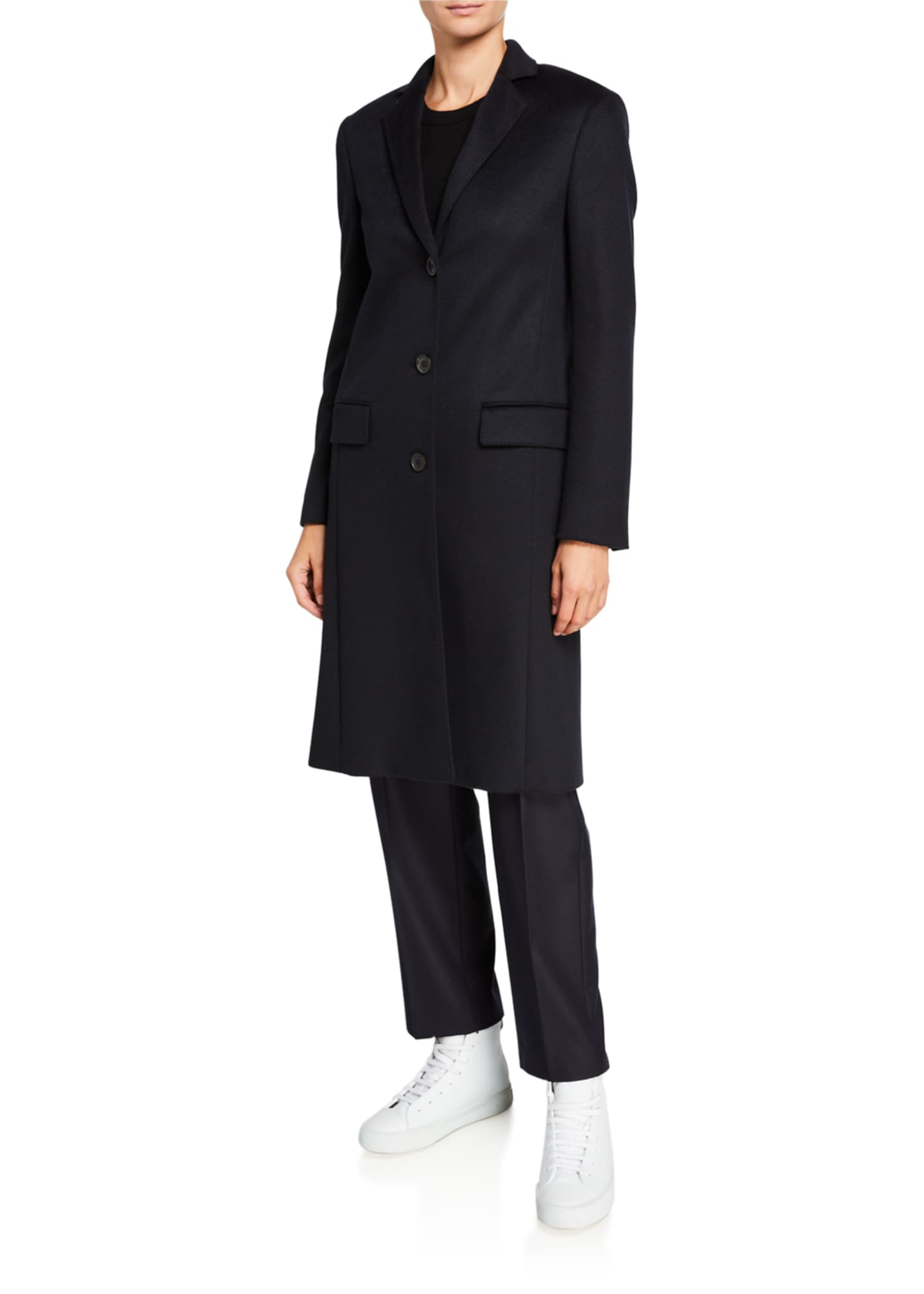 Agnona Cashmere Single-Breasted Slim Coat, Navy - Bergdorf Goodman