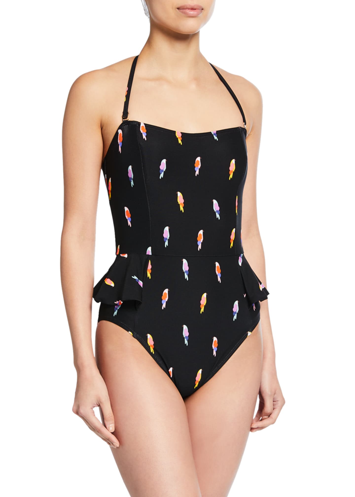 Kate Spade New York Printed Peplum Bandeau One Piece Swimsuit