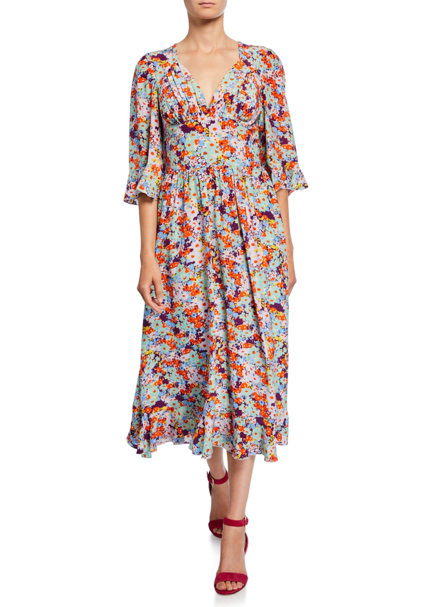 3 quarter sleeve midi dress