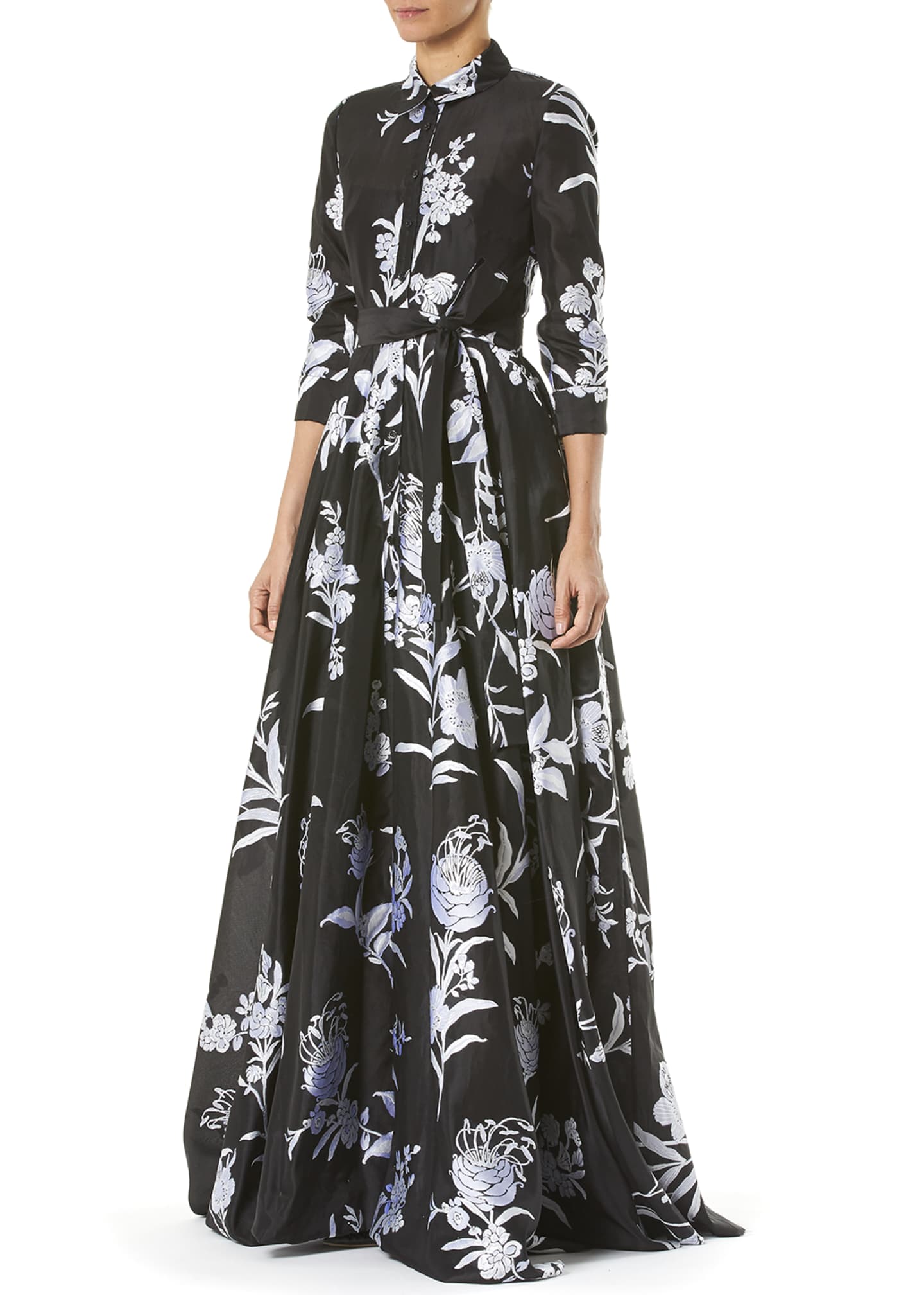 Carolina Herrera Floral-Print Taffeta Trench Gown - Bergdorf Goodman