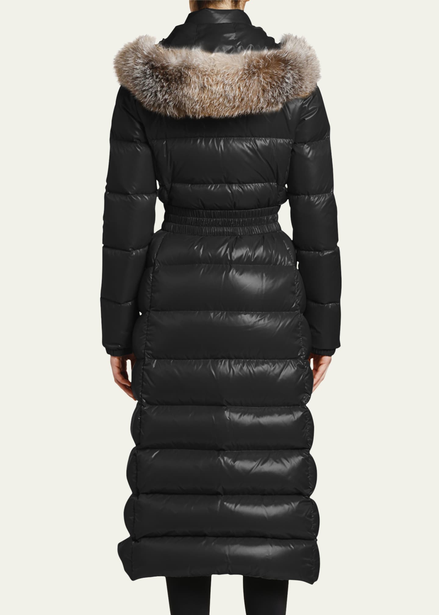 Moncler Hudson Long Puffer Coat w/ Fur 