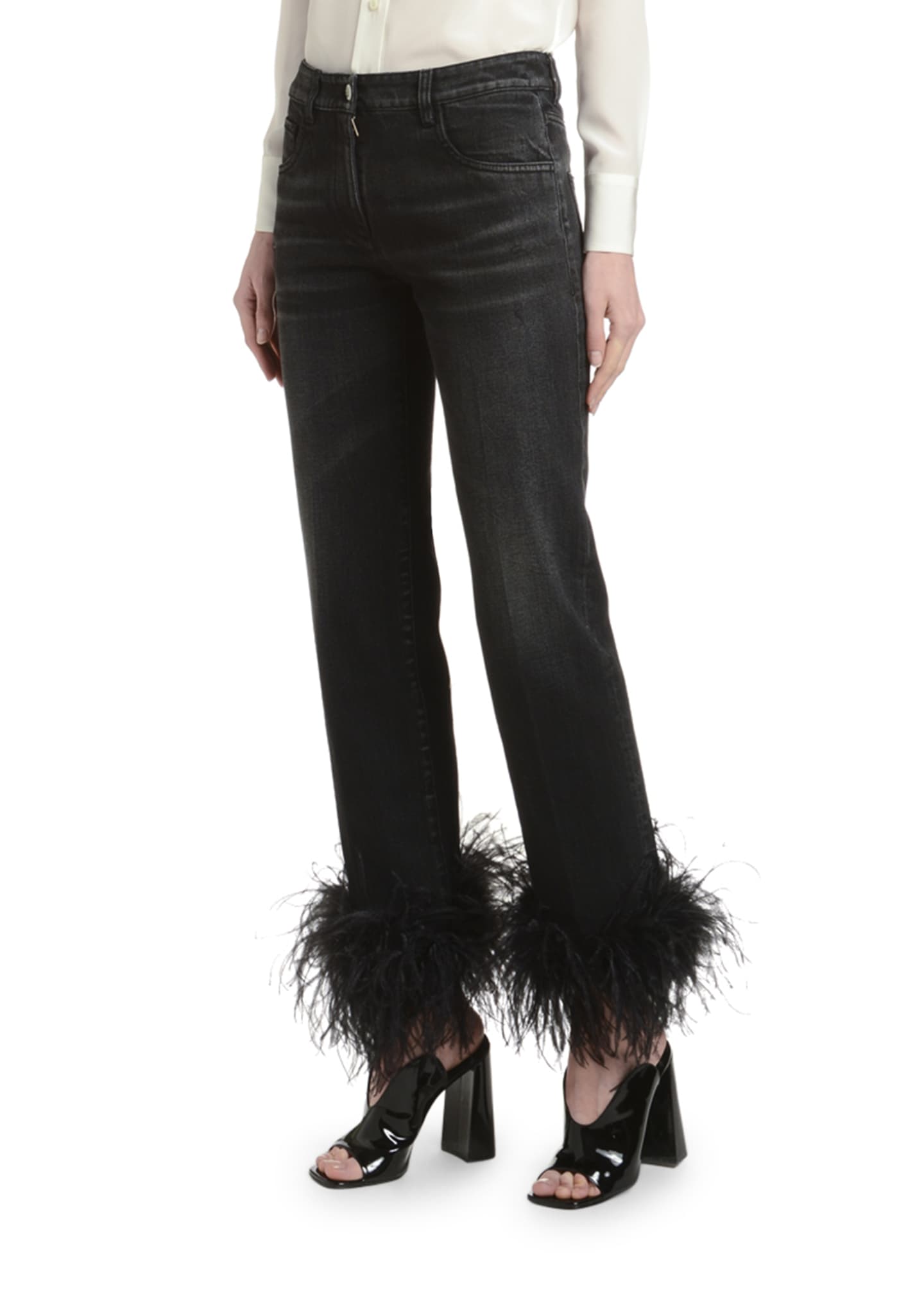 prada feather jeans