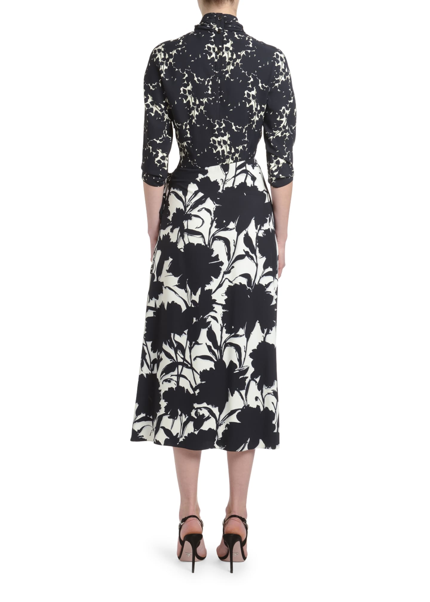 Prada 3/4-Sleeve Floral Shadow Twill Dress - Bergdorf Goodman