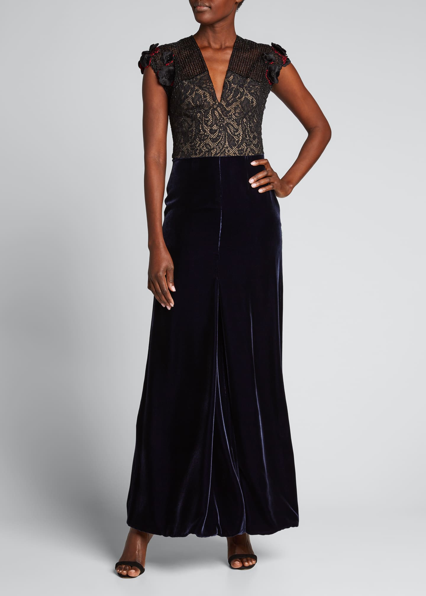 velvet and lace gown