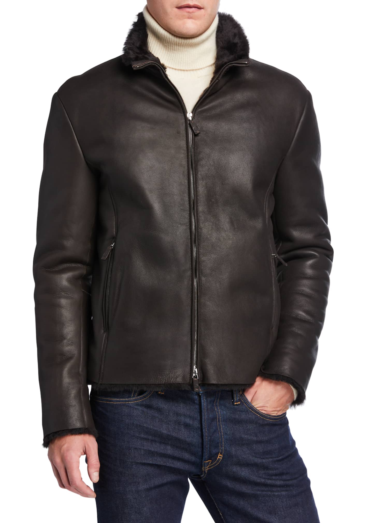 Giorgio Armani Men's Shearling-Lined Leather Jacket - Bergdorf Goodman