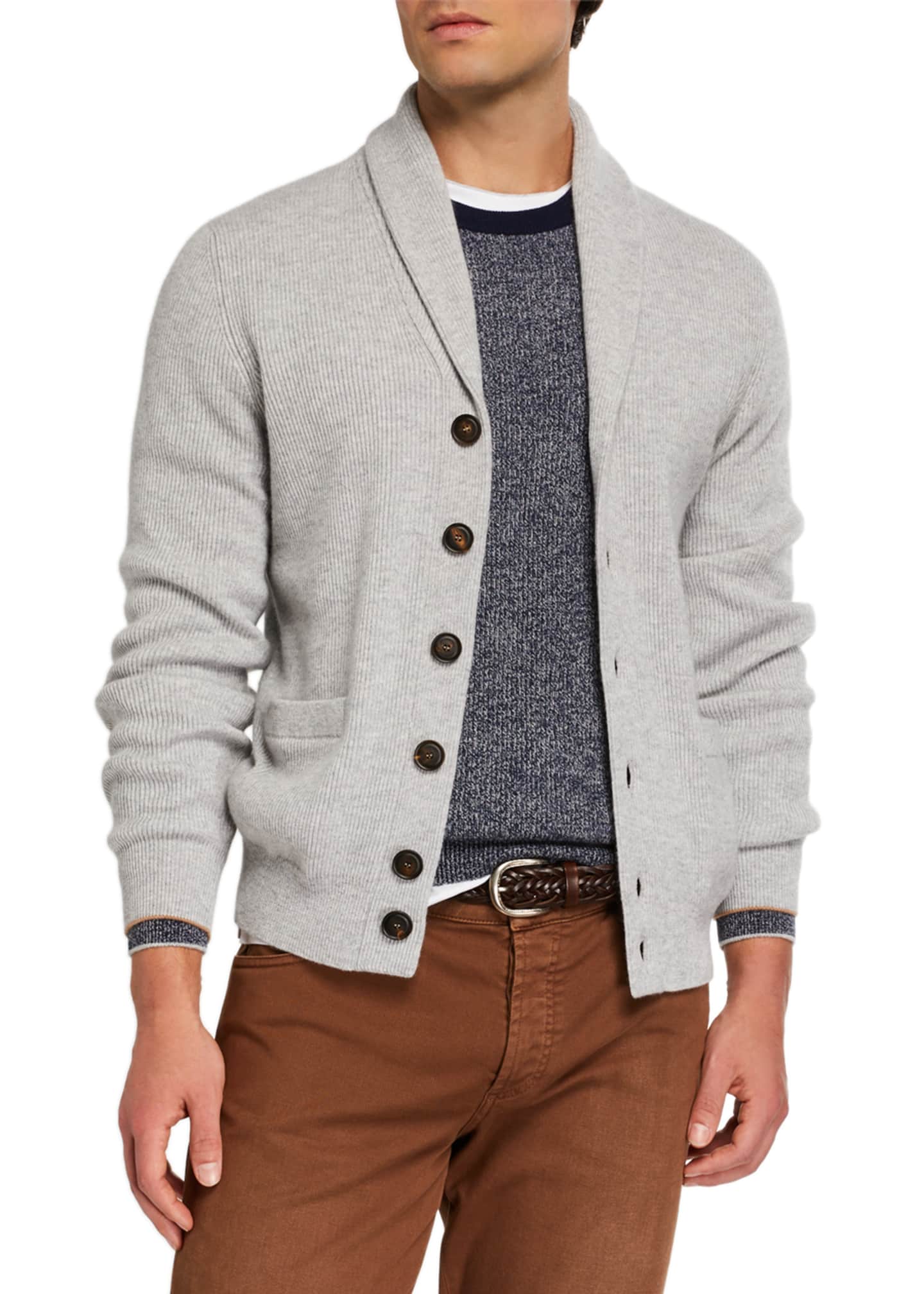 Brunello Cucinelli Men's Cashmere ShawlCollar Cardigan Sweater