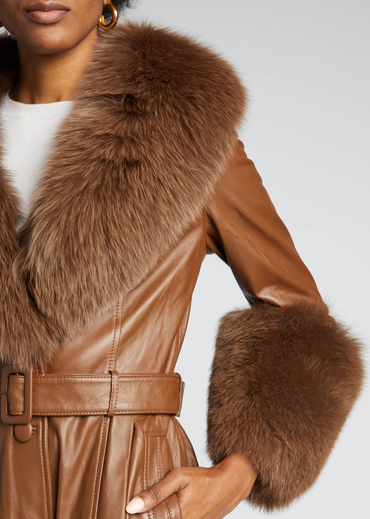 Saks Potts Foxy Long Lamb Leather Fox Fur-Trim Coat, Brown - Bergdorf ...