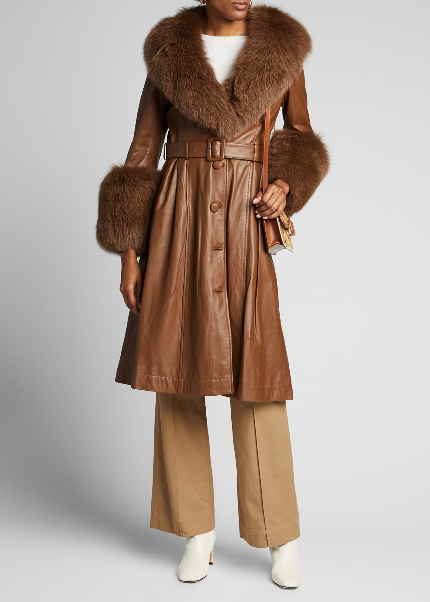 Saks Potts Foxy Long Lamb Leather Fox Fur-Trim Coat, Brown - Bergdorf ...