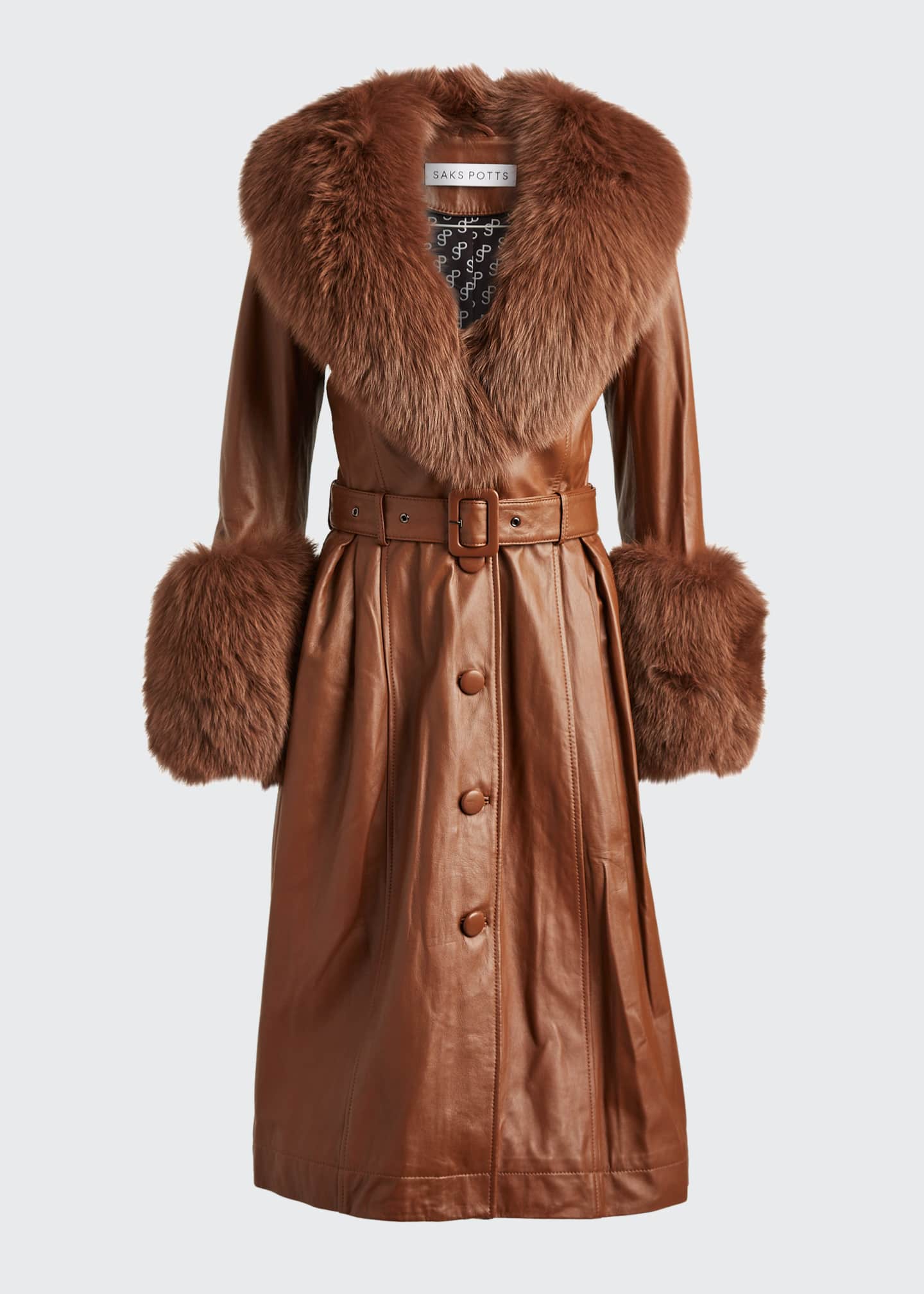 Saks Potts Foxy Long Lamb Leather Fox Fur-Trim Coat, Brown - Bergdorf ...