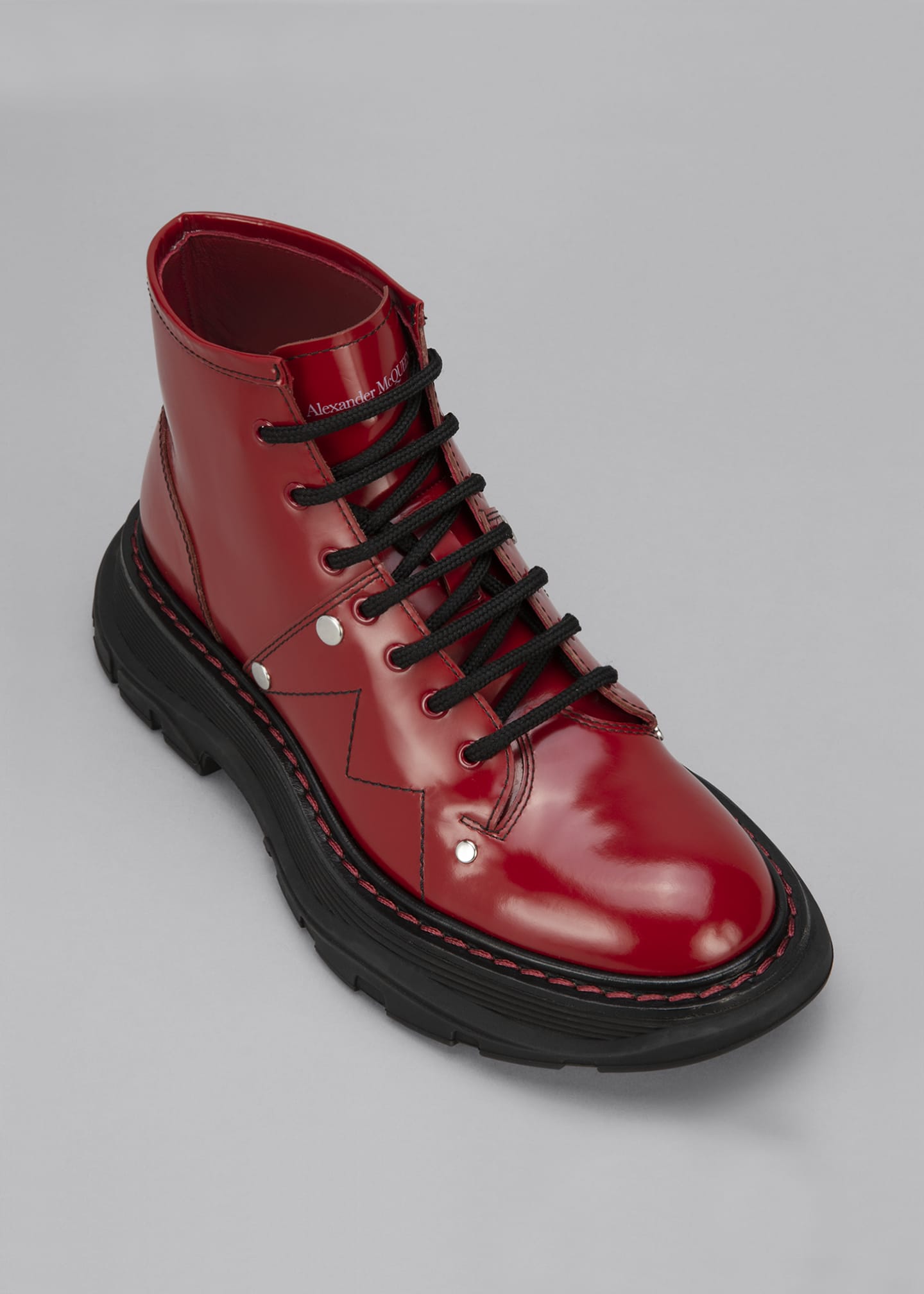 Alexander McQueen Tread Patent Leather LaceUp Combat Boots Bergdorf