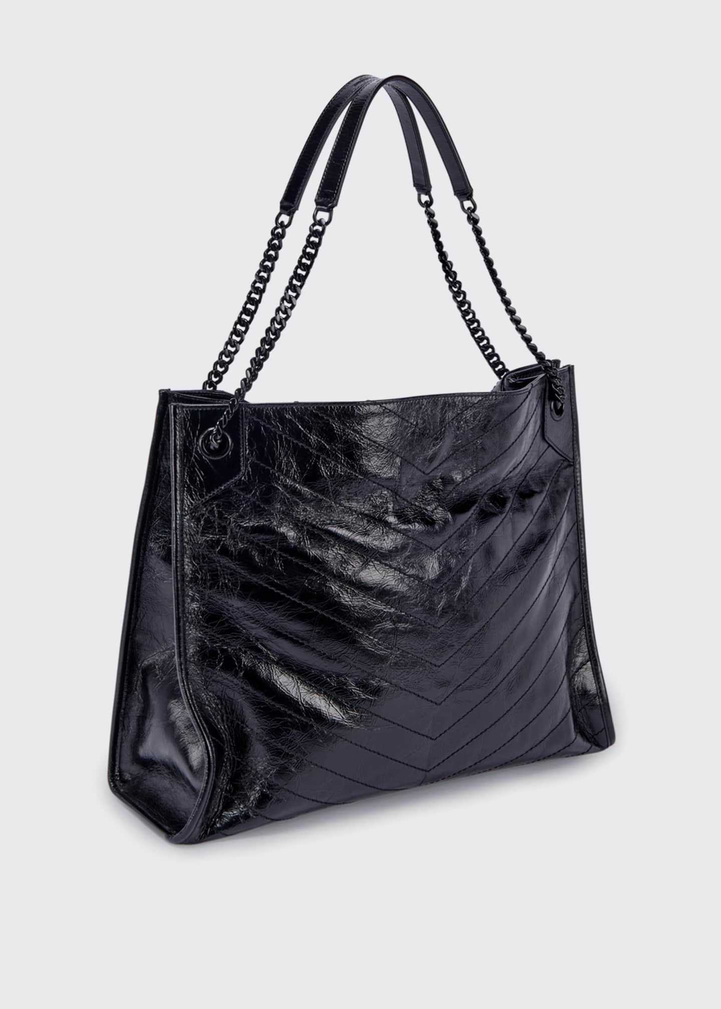 Saint Laurent Niki Large Crinkled Calf Shopper Shoulder Bag, Black