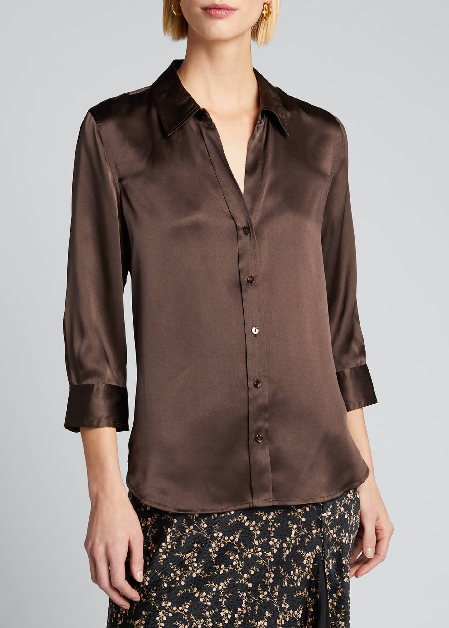 Lagence Dani Silk Satin 34 Sleeve Button Down Blouse Bergdorf Goodman