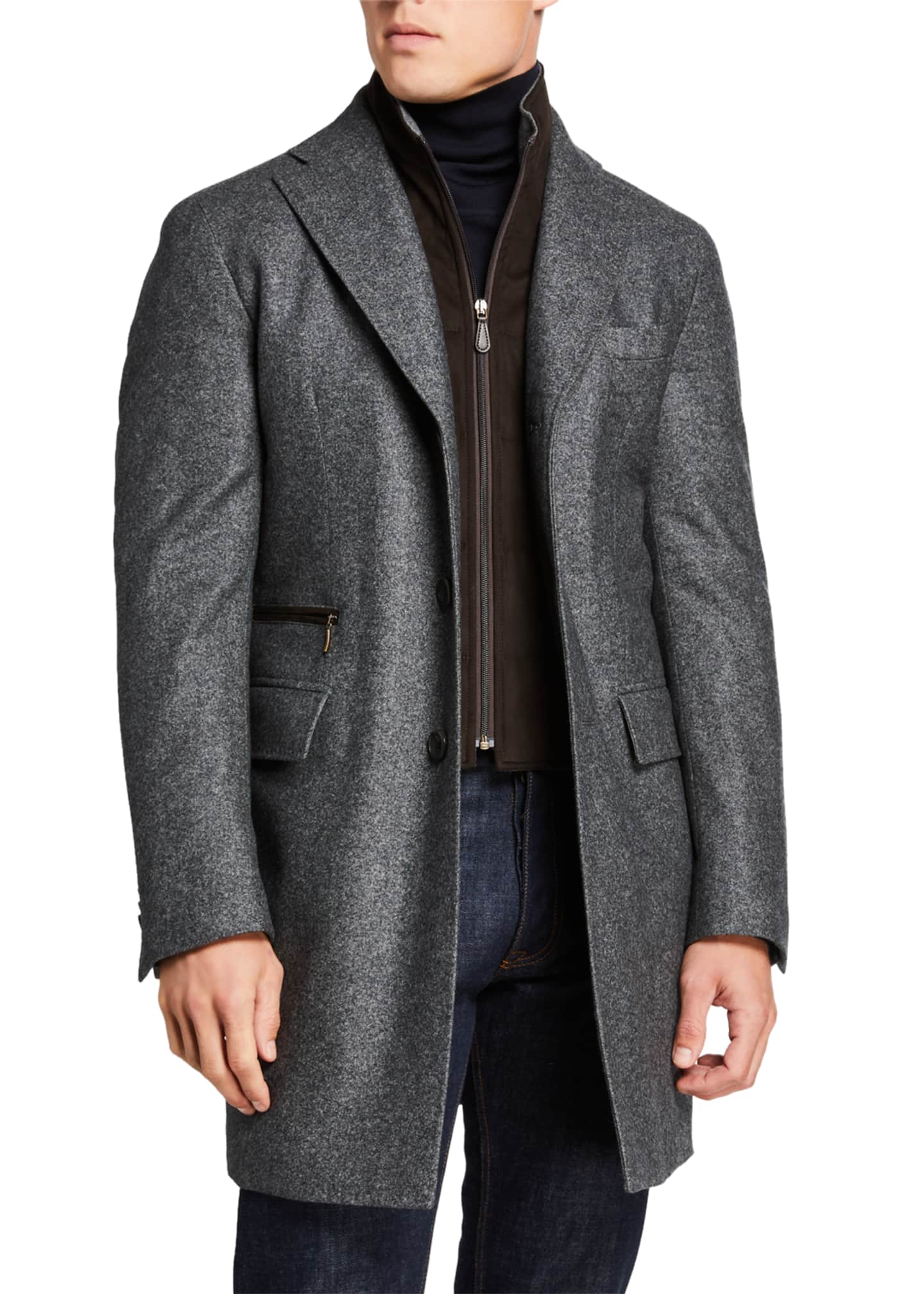 Neiman Marcus Men's Wool Twill Car Coat w/ Suede Trim Bergdorf Goodman