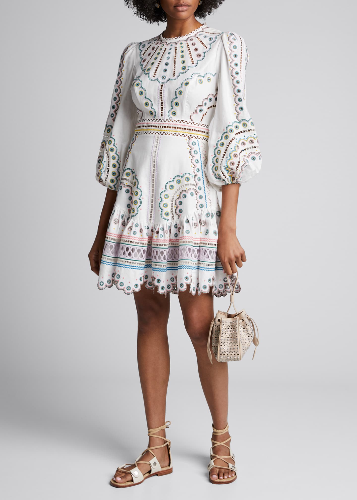 Zimmermann Peggy Short Embroidered Linen Dress Bergdorf Goodman