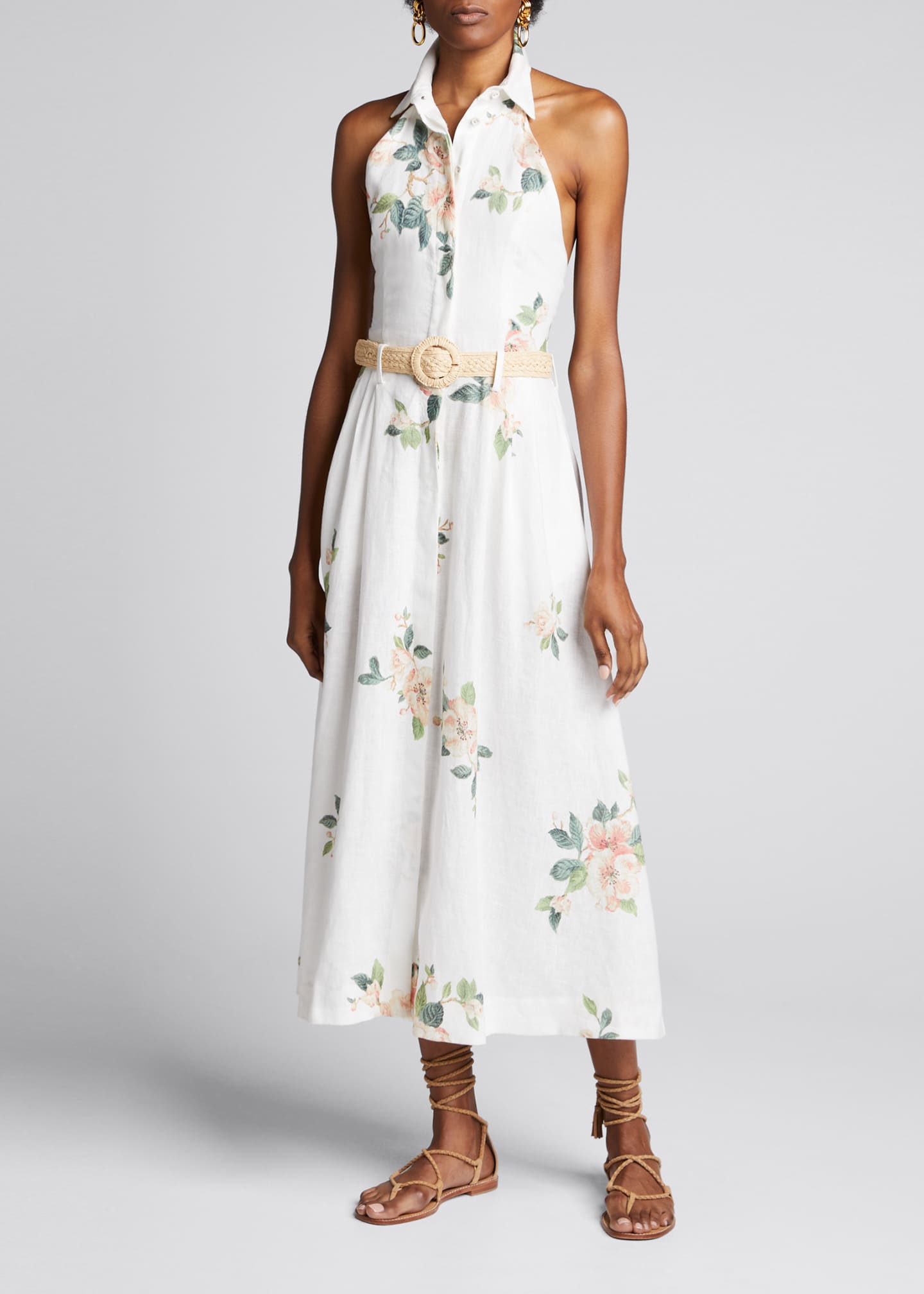 Zimmermann Kirra Collared Floral Belted Halter Dress Bergdorf Goodman
