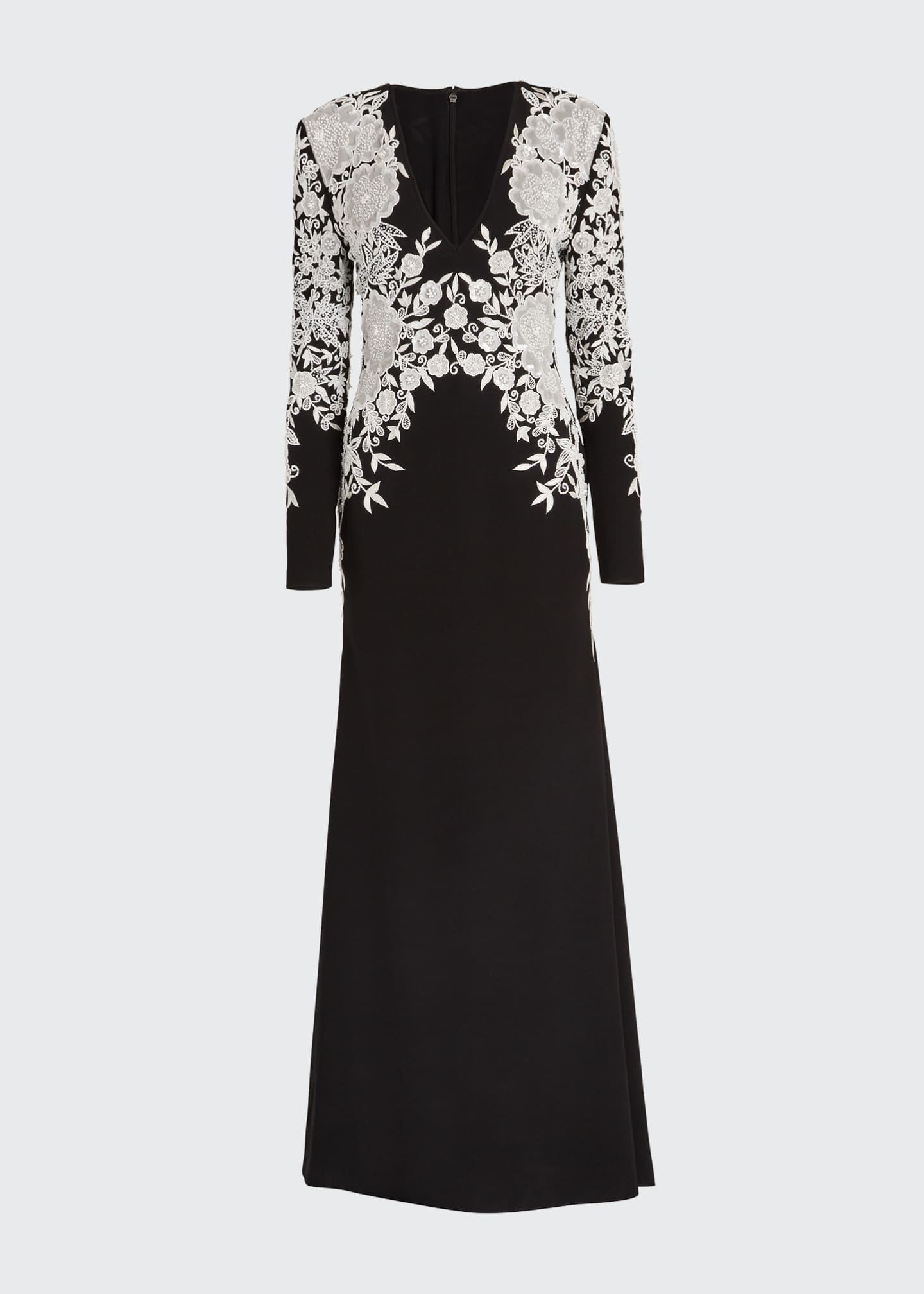 Naeem Khan Long-Sleeve Embroidered Fit-and-Flare Gown - Bergdorf Goodman