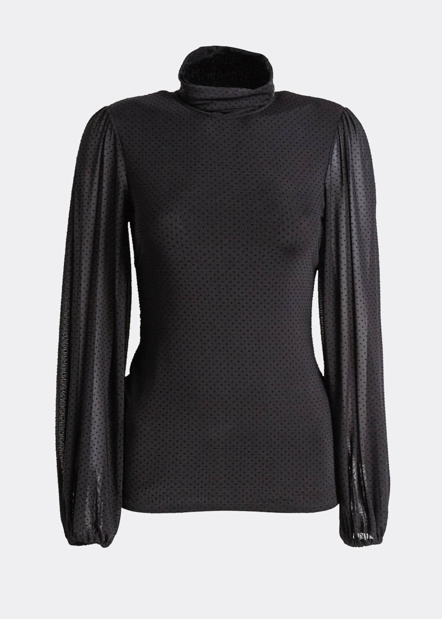 Ganni Dotted Mesh Turtleneck Long-Sleeve Blouse - Bergdorf Goodman