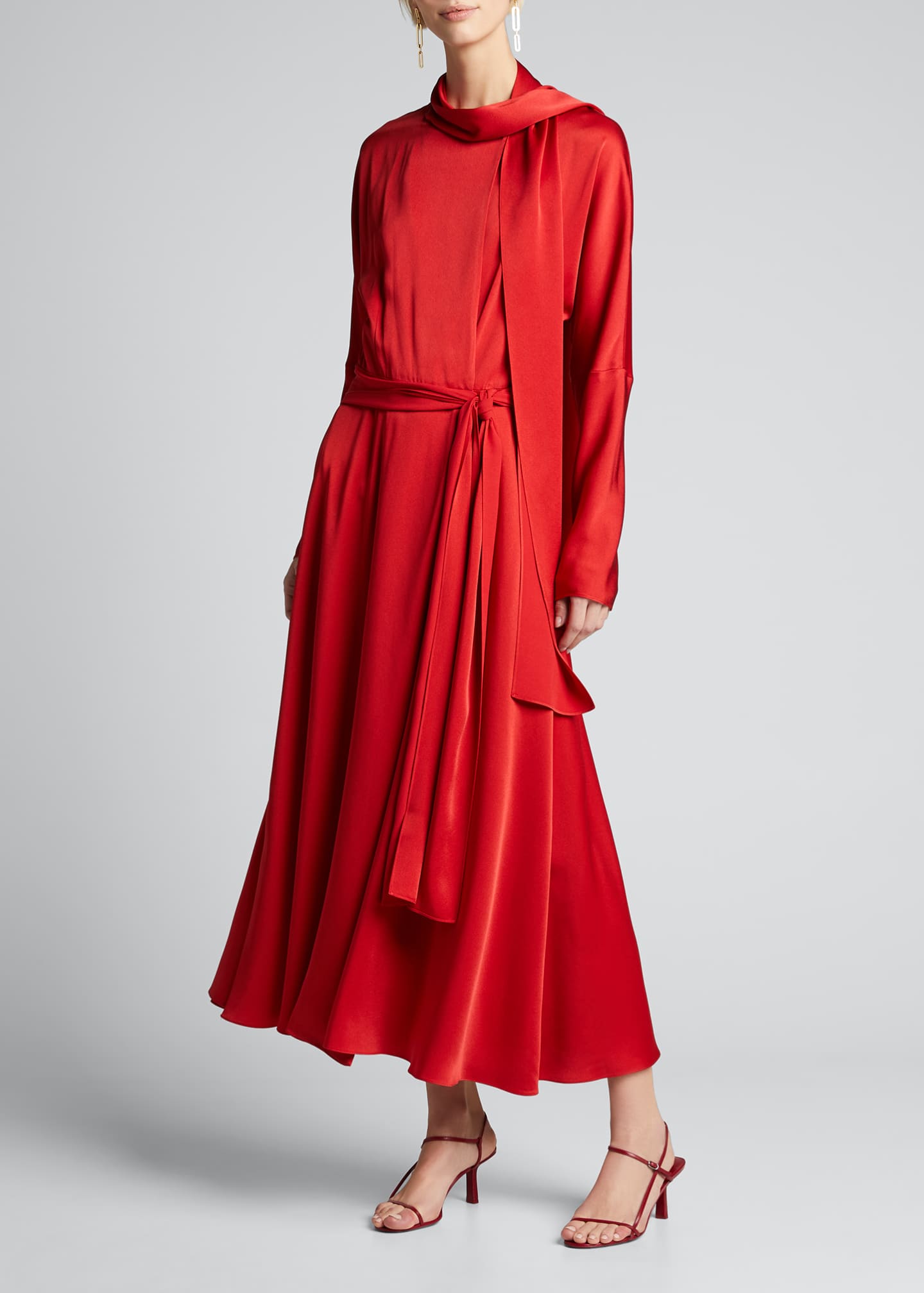 red satin tie dress