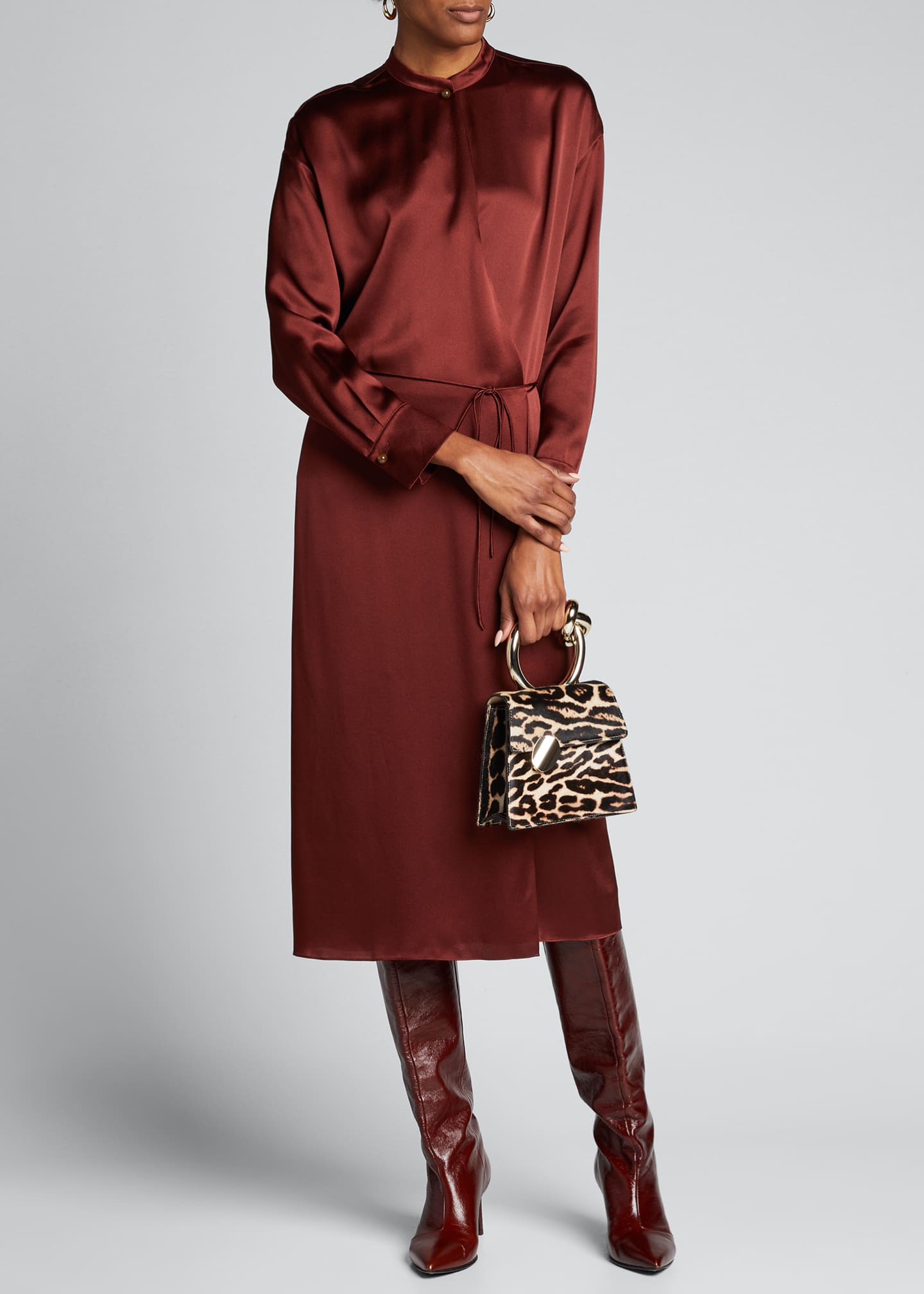 silk long sleeve wrap dress