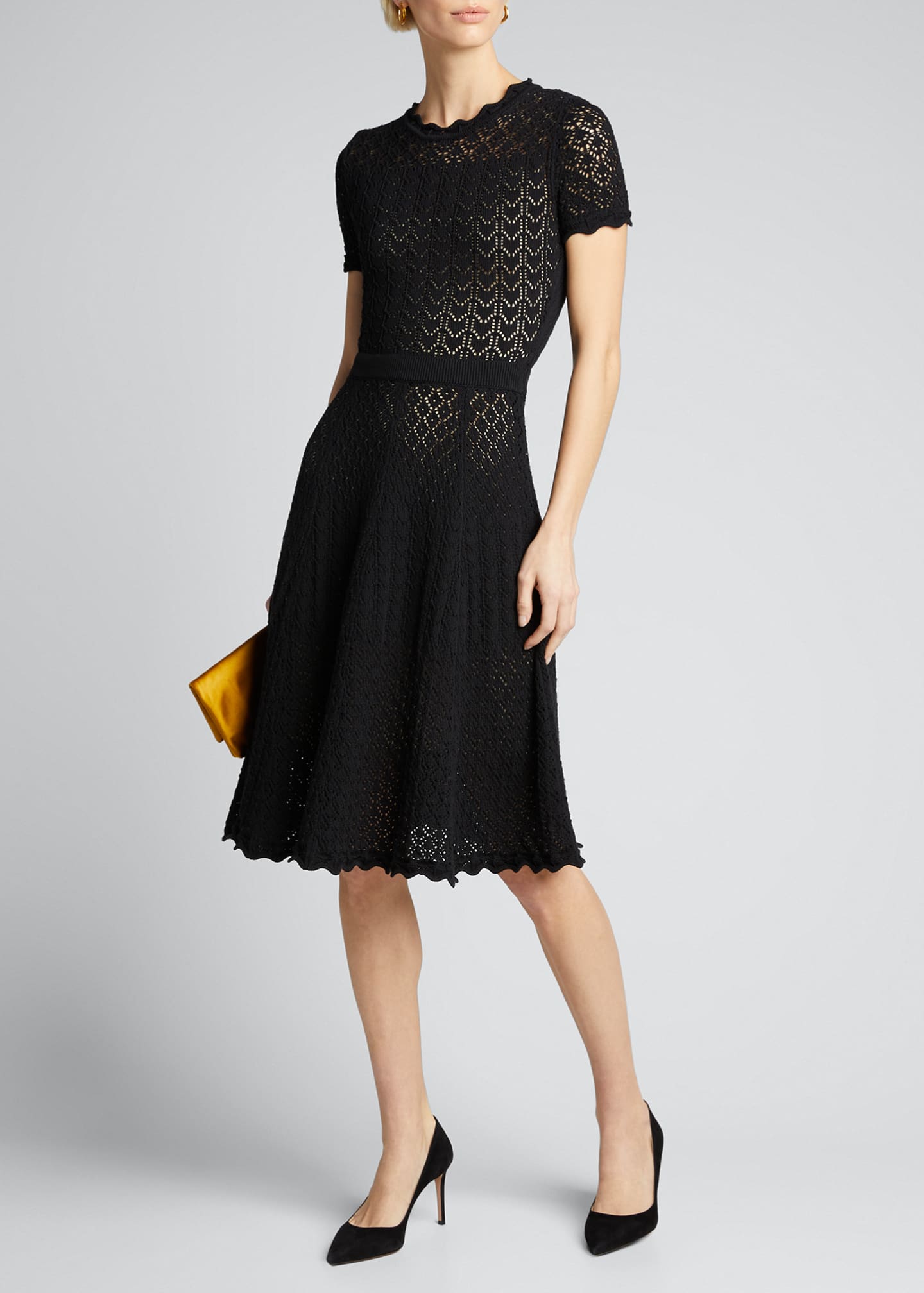 Burberry Short-Sleeve Lace Illusion Dress, Black