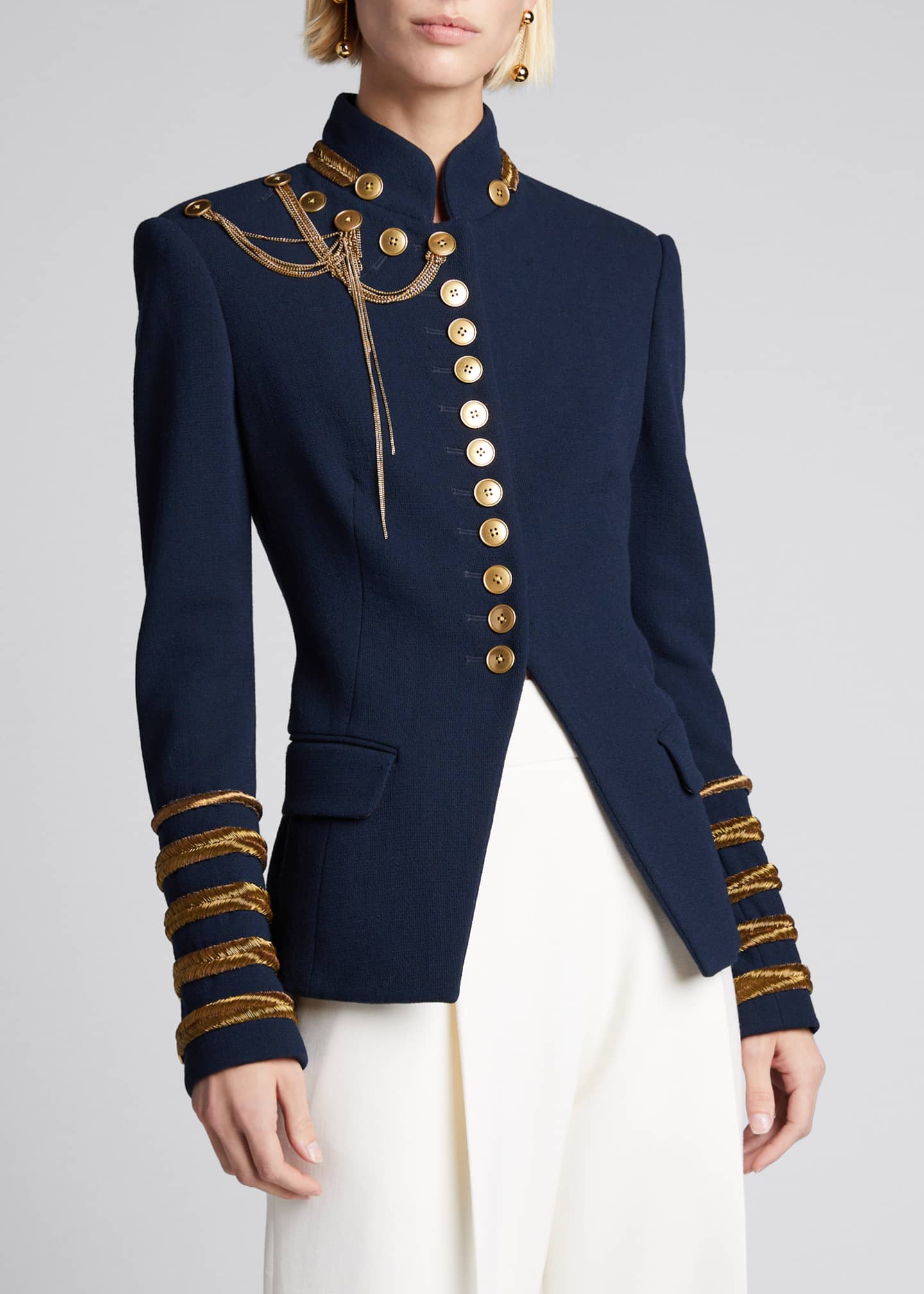 Oscar de la Renta Sailor Jacket with Golden Detailing - Bergdorf Goodman