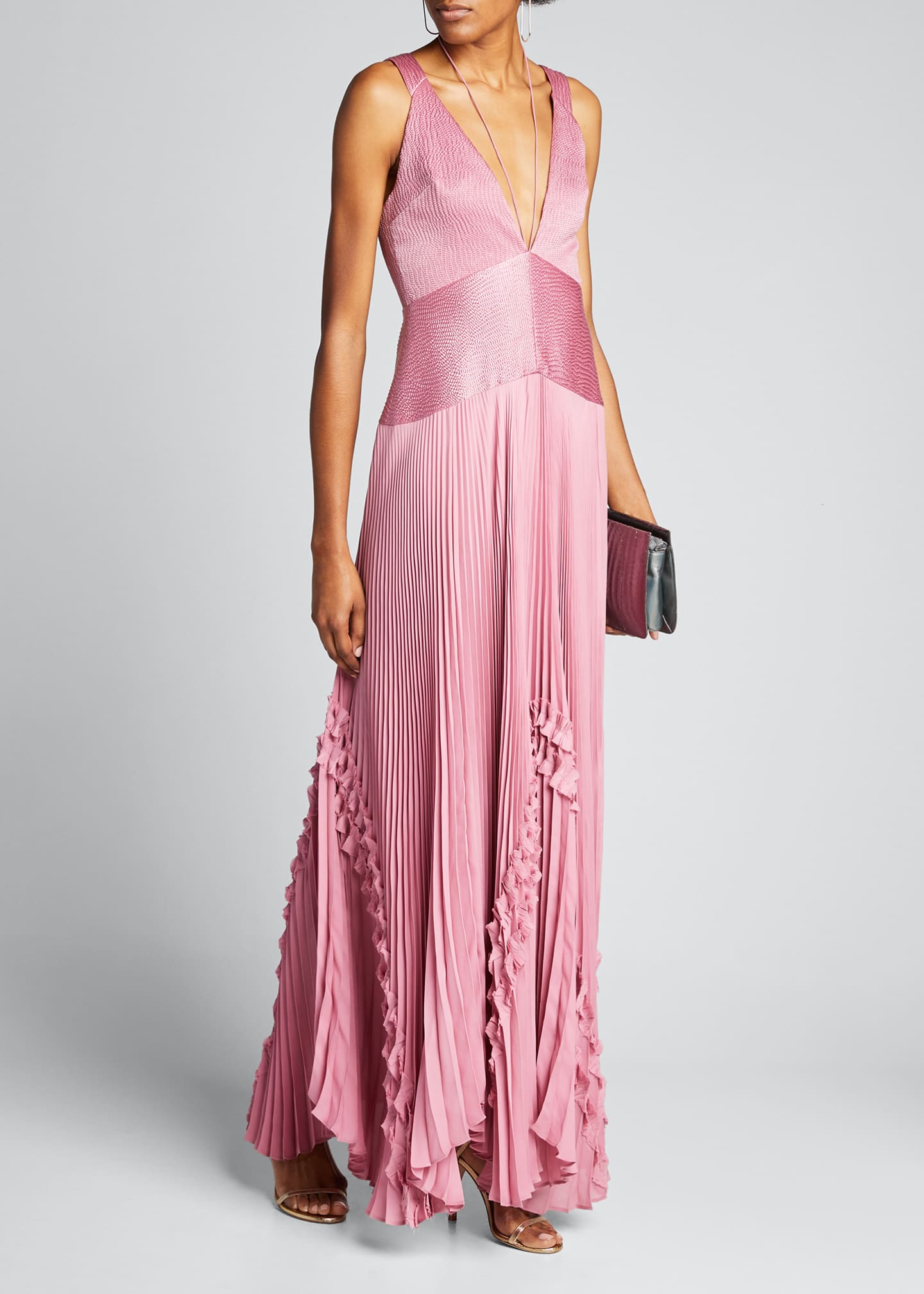 Alexis Bellona Pleated Ruffle Long Dress - Bergdorf Goodman