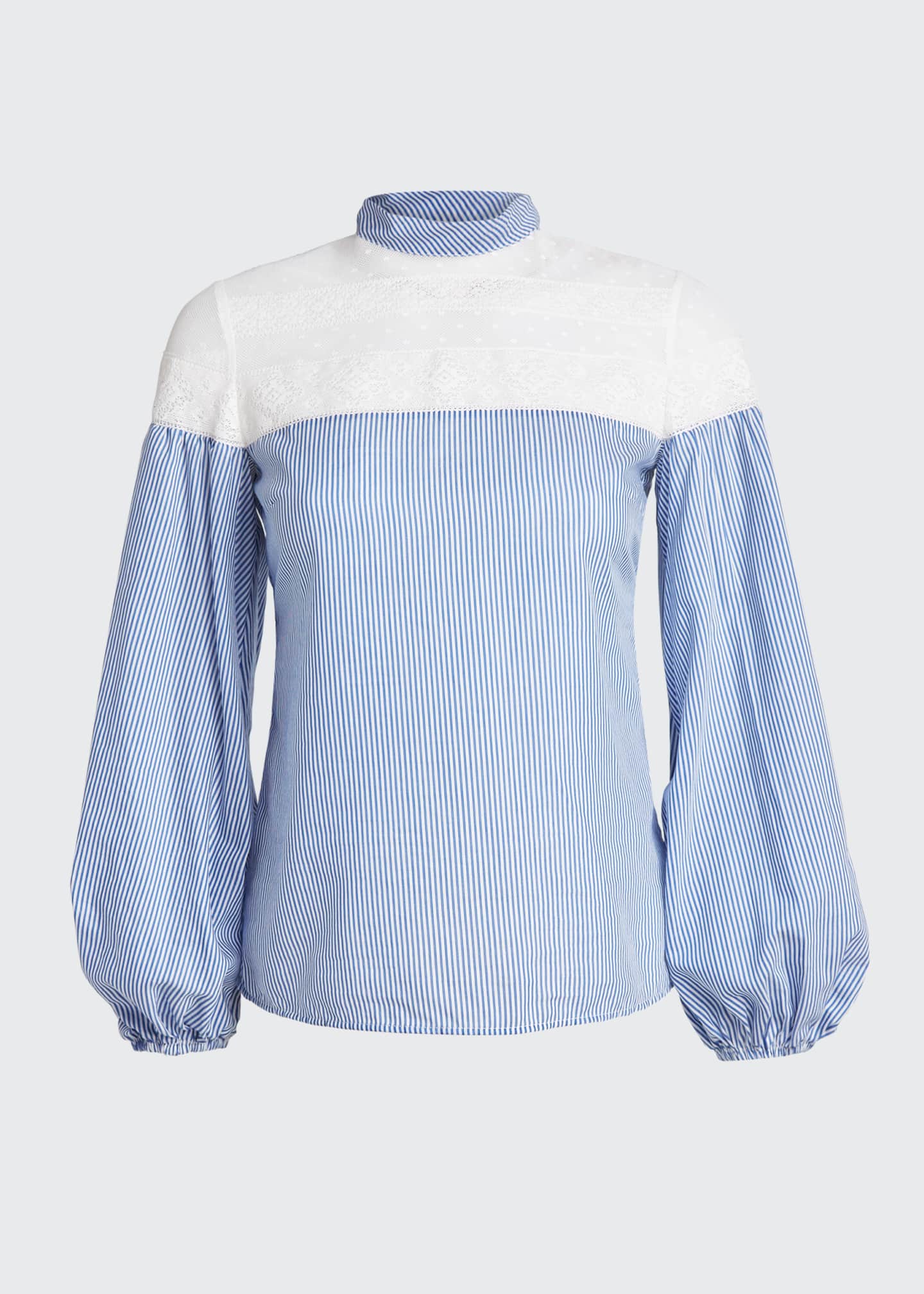 Download REDValentino Striped Mock-Neck Tie-Back Lace-Yoke Blouse ...
