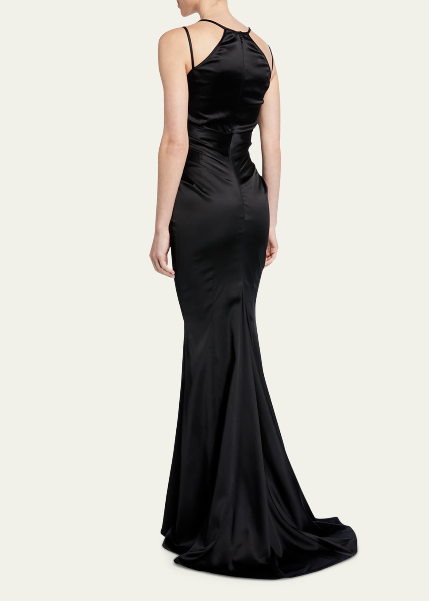crepe spaghetti strap gown with ruching