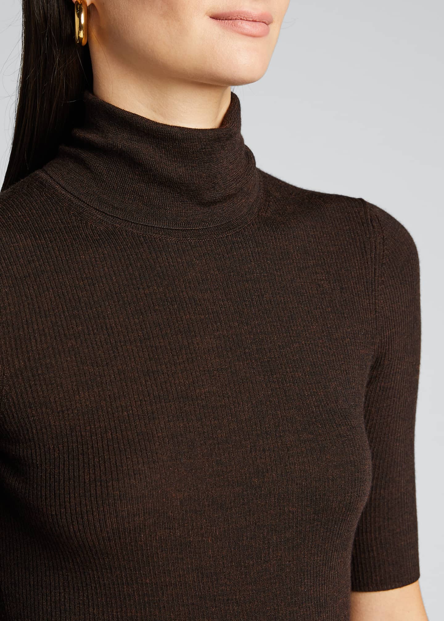 Theory Leenda Slim Regal Wool Elbow-Sleeve Turtleneck Sweater ...